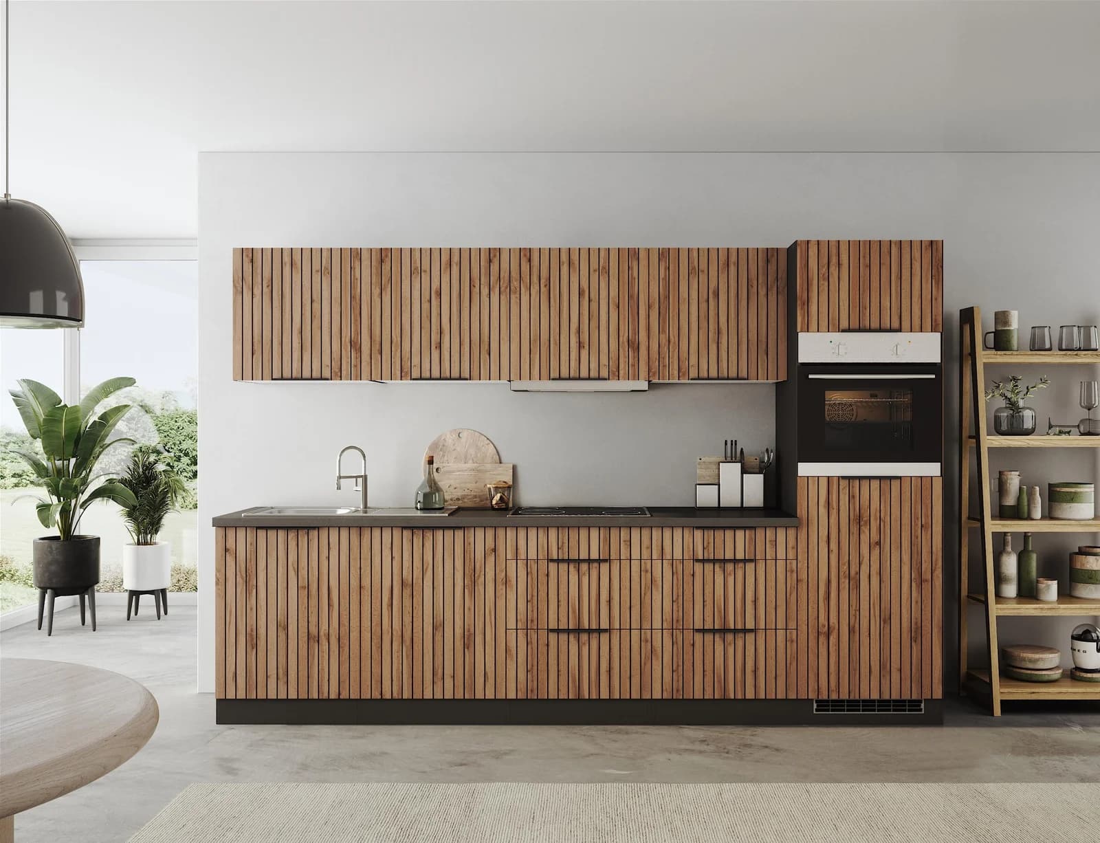 Küchenzeile KS-Lagos 300cm mit E-Geräten Induktion Listrado Eiche Grau