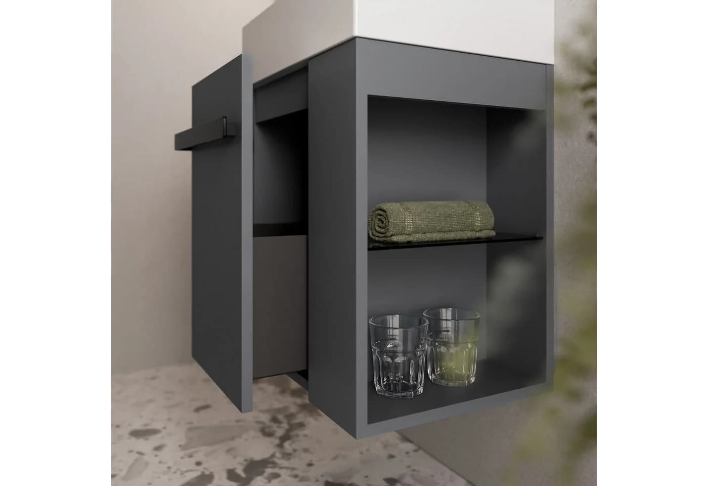 COMPACT 450 Badunterschrank 45 cm Anthrazit Schwarz Regal rechts