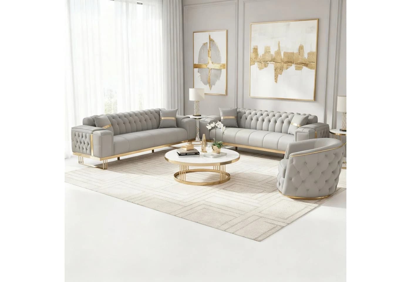Palms-Store Sofa-Set Imperial Premium Grau Samt mit Schlaffunktion