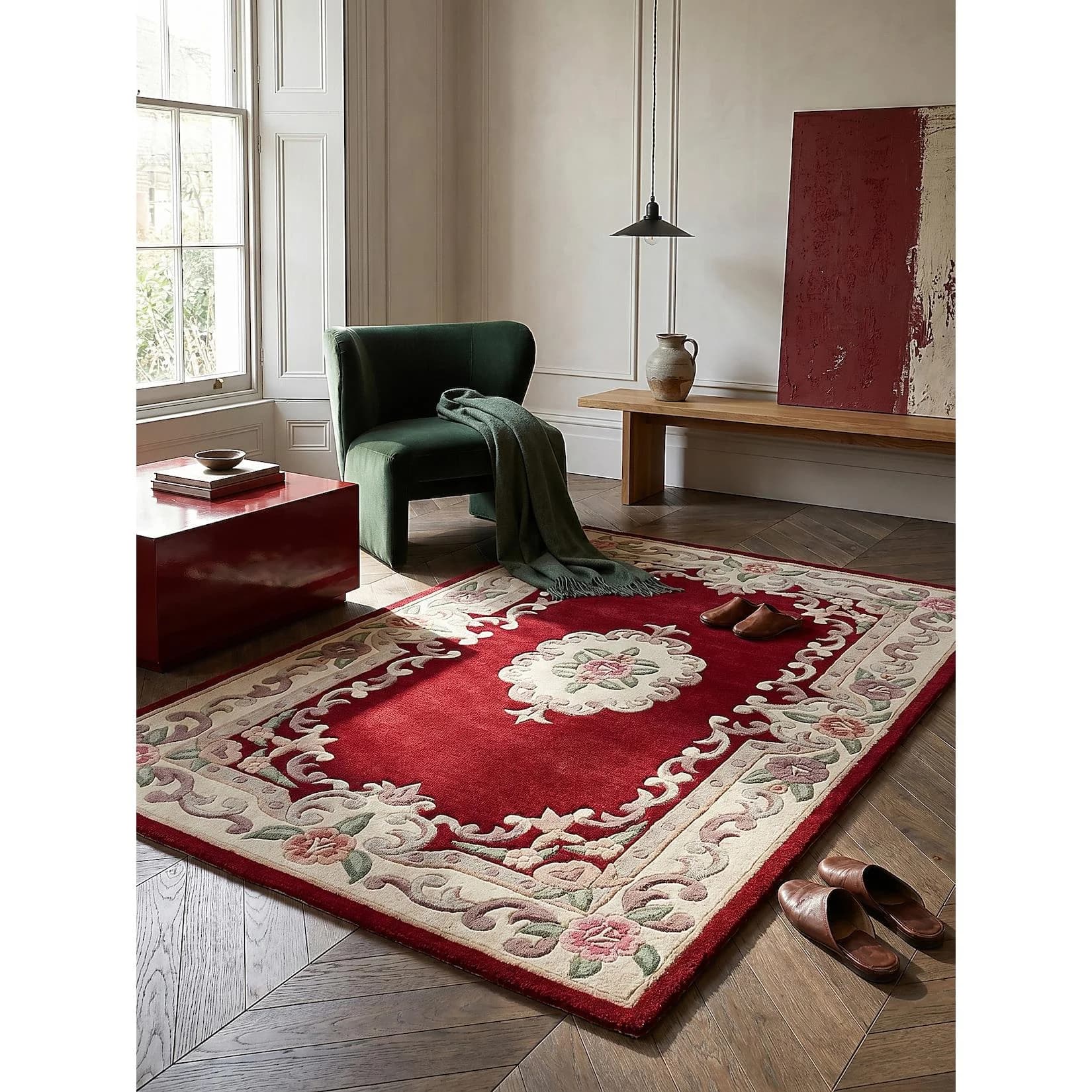 Kadima Design BEAULY Aubusson Wollteppich Rot-Beige