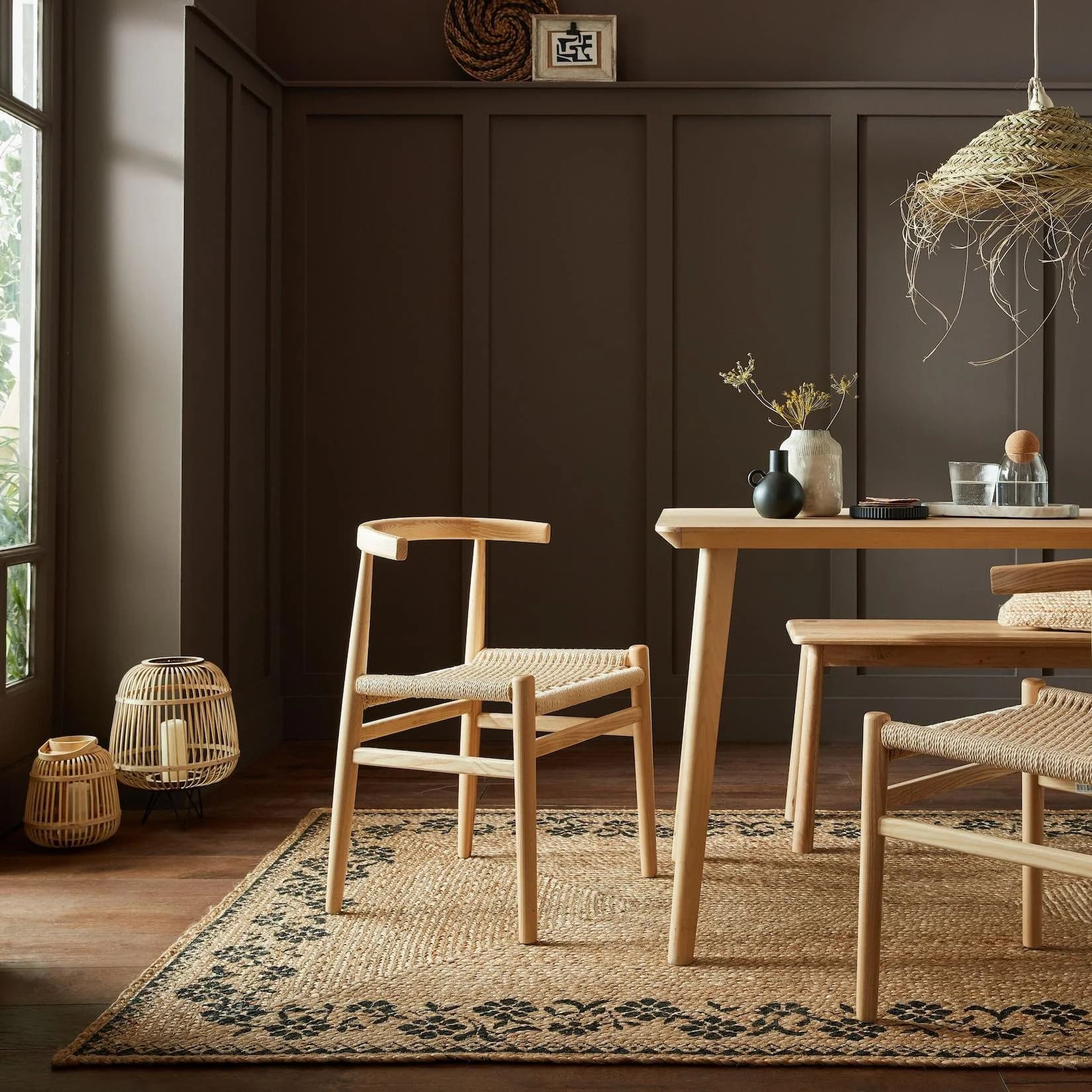 Kadima Design Juteteppich NEATH Blumen Bordüre Braun-Schwarz