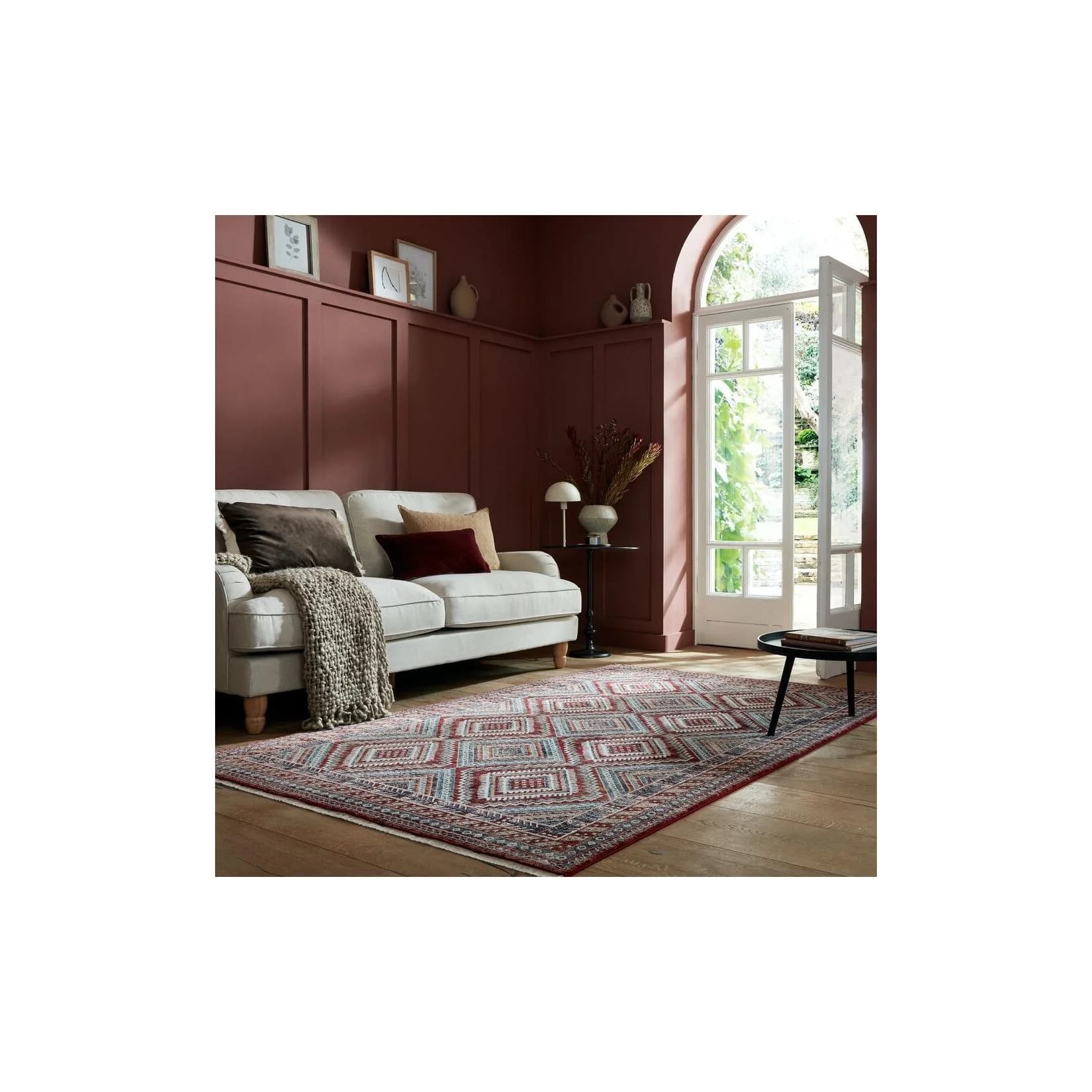 KADIMA DESIGN Wohnzimmerteppich KELVIN Rot Orientalisch Rauten Kurzflor