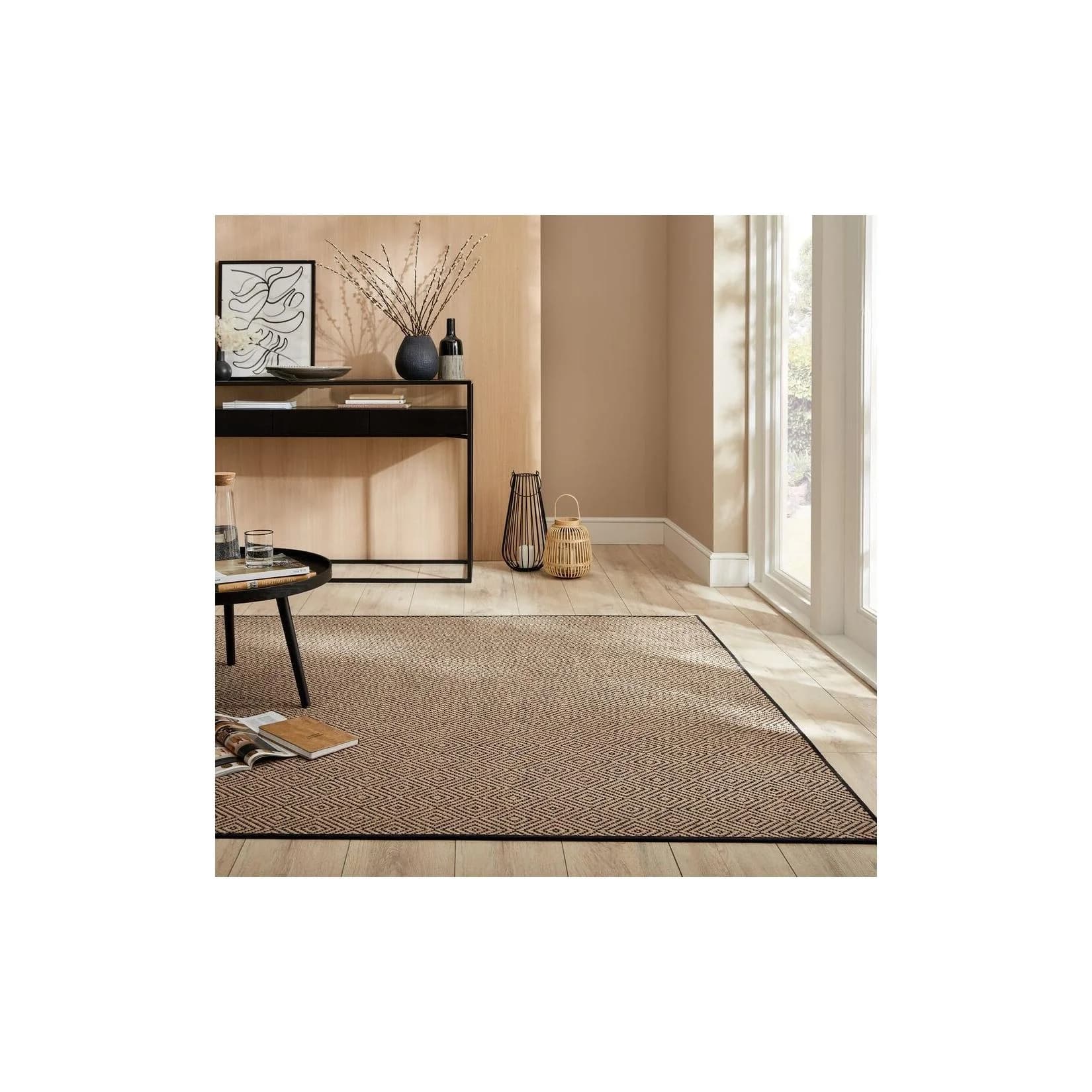 KADIMA DESIGN Teppich Flachgewebe CARRON Diamant Bordüre Jute Braun-Schwarz