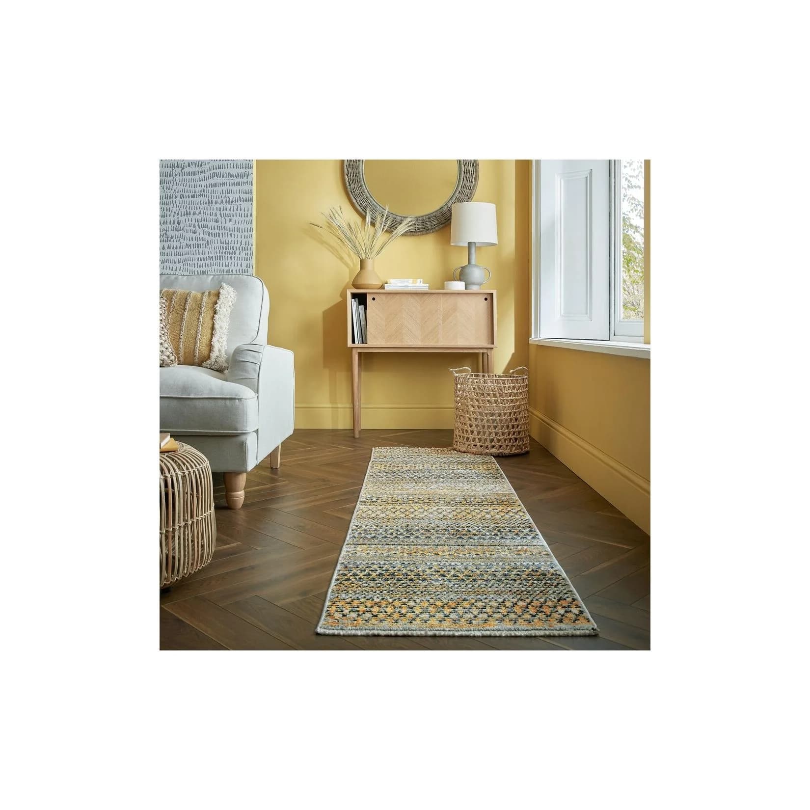 Kadima Design Teppich-Läufer PERRAN Senfgelb Boho Streifen