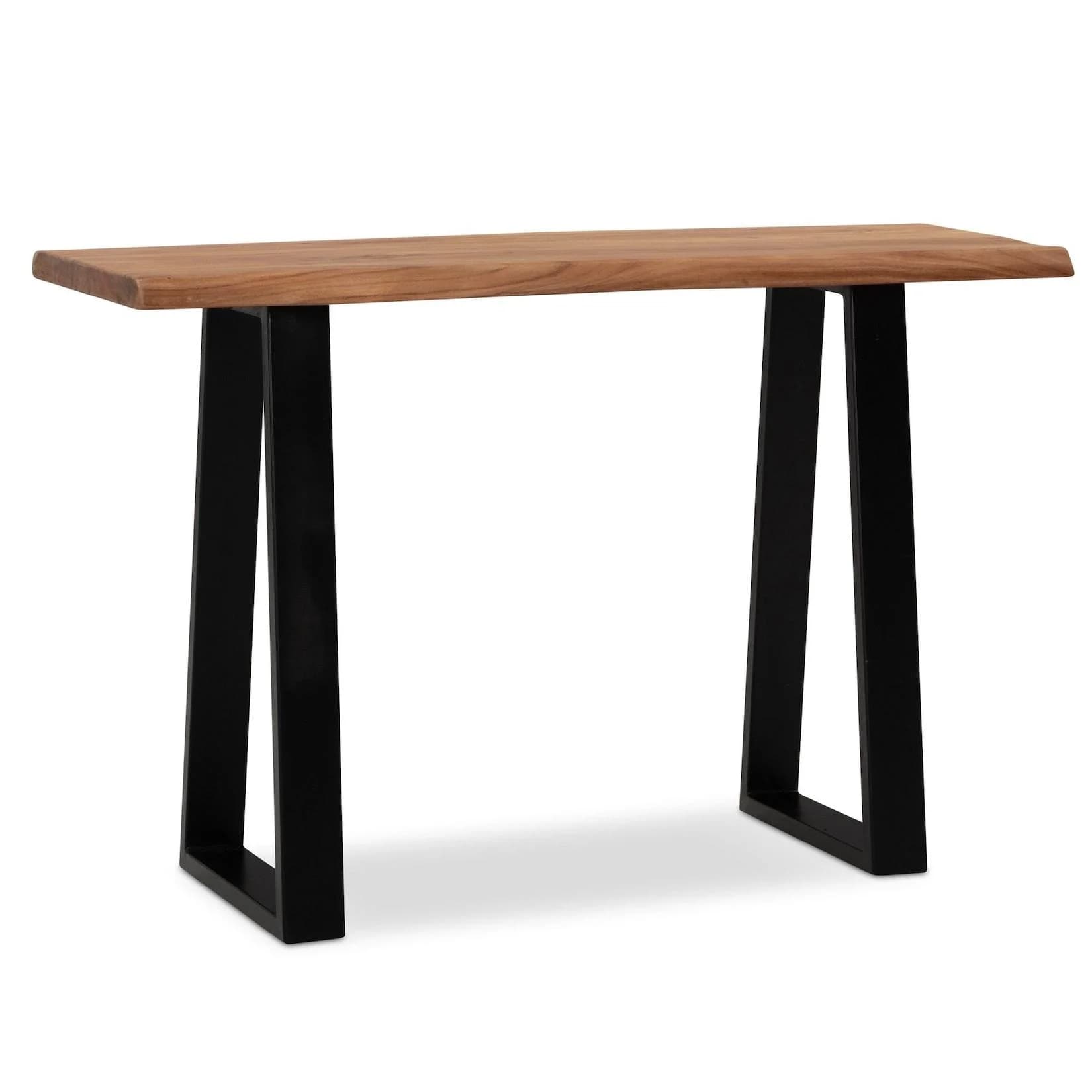 Schreibtisch Massivholz Industriell 118x41 cm Akazie Live-Edge Goldbraun-Schwarz