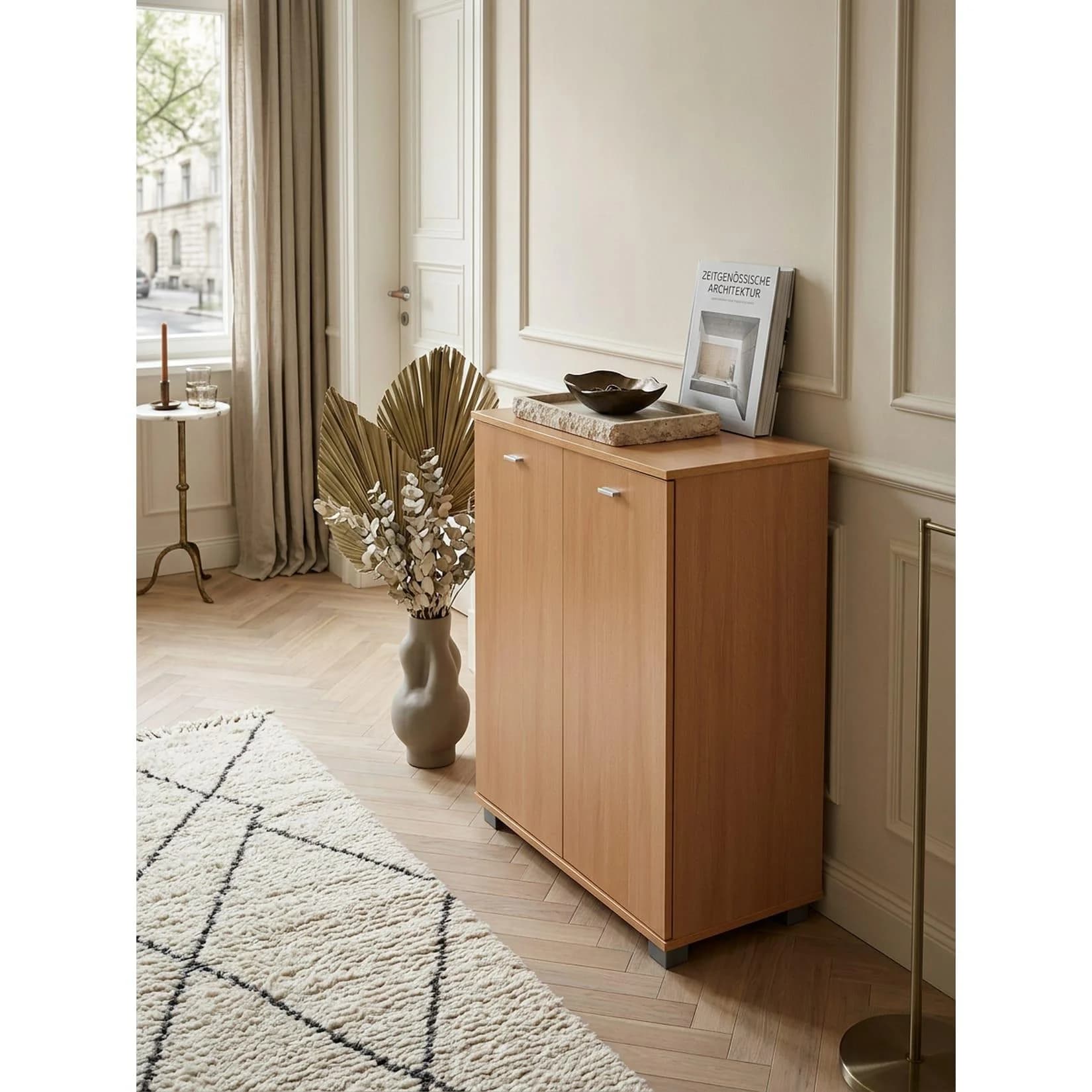 KADIMA DESIGN Schuhschrank Holz 4 Fächer 2 Türen Braun