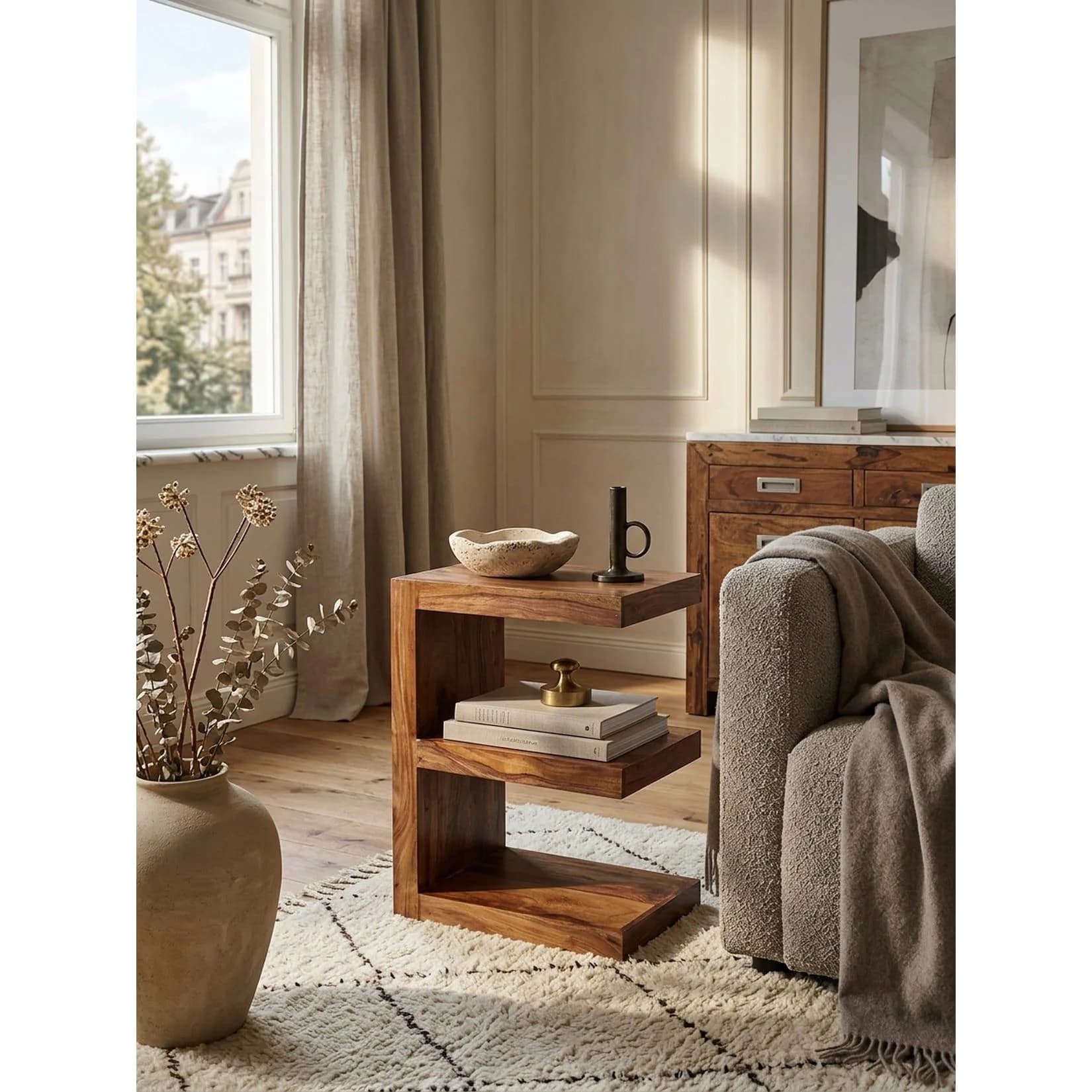 KADIMA DESIGN Beistelltisch MUMBAI Massivholz E-Form 60 cm