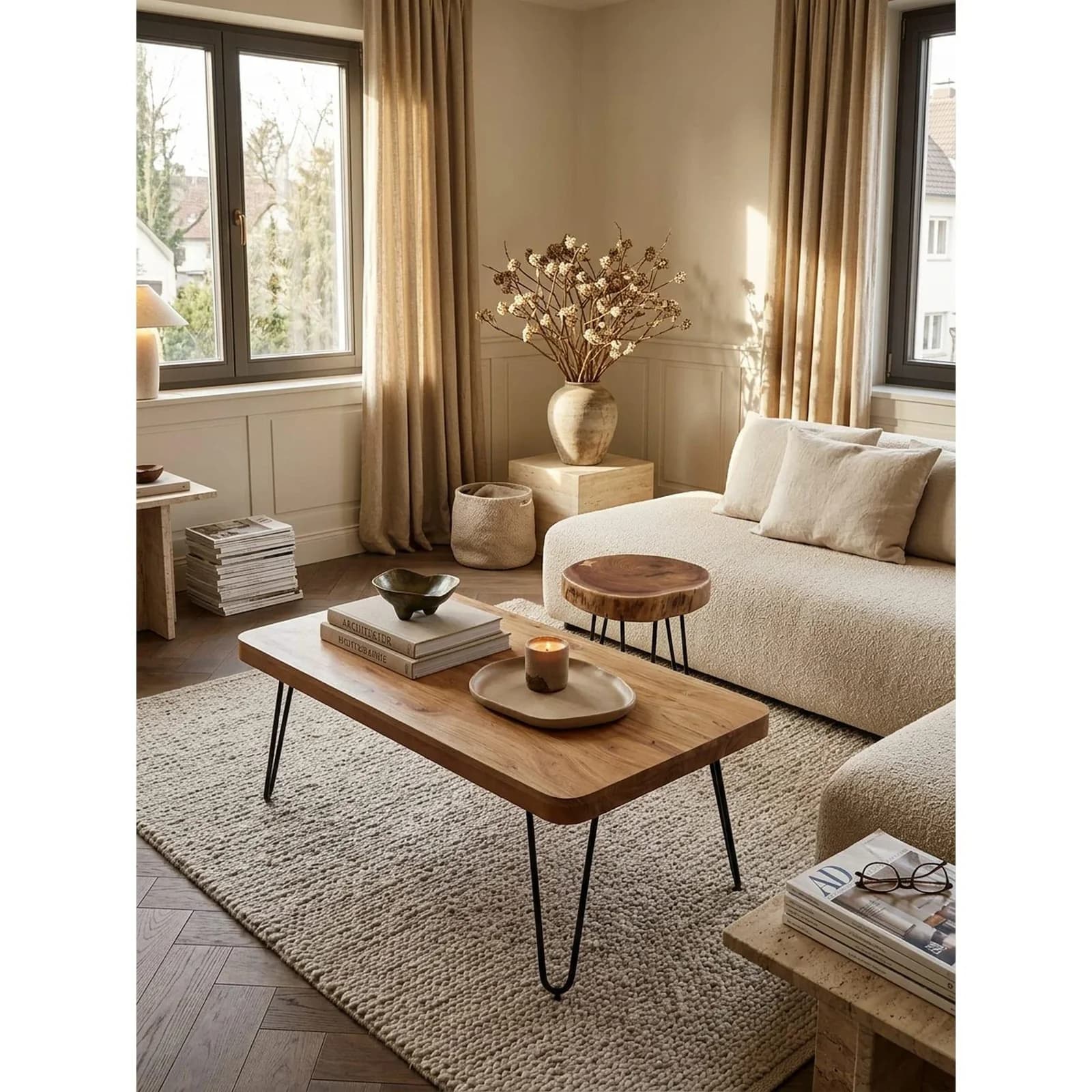 KADIMA DESIGN Couchtisch BAGLI Massivholz Akazie Landhaus-Stil