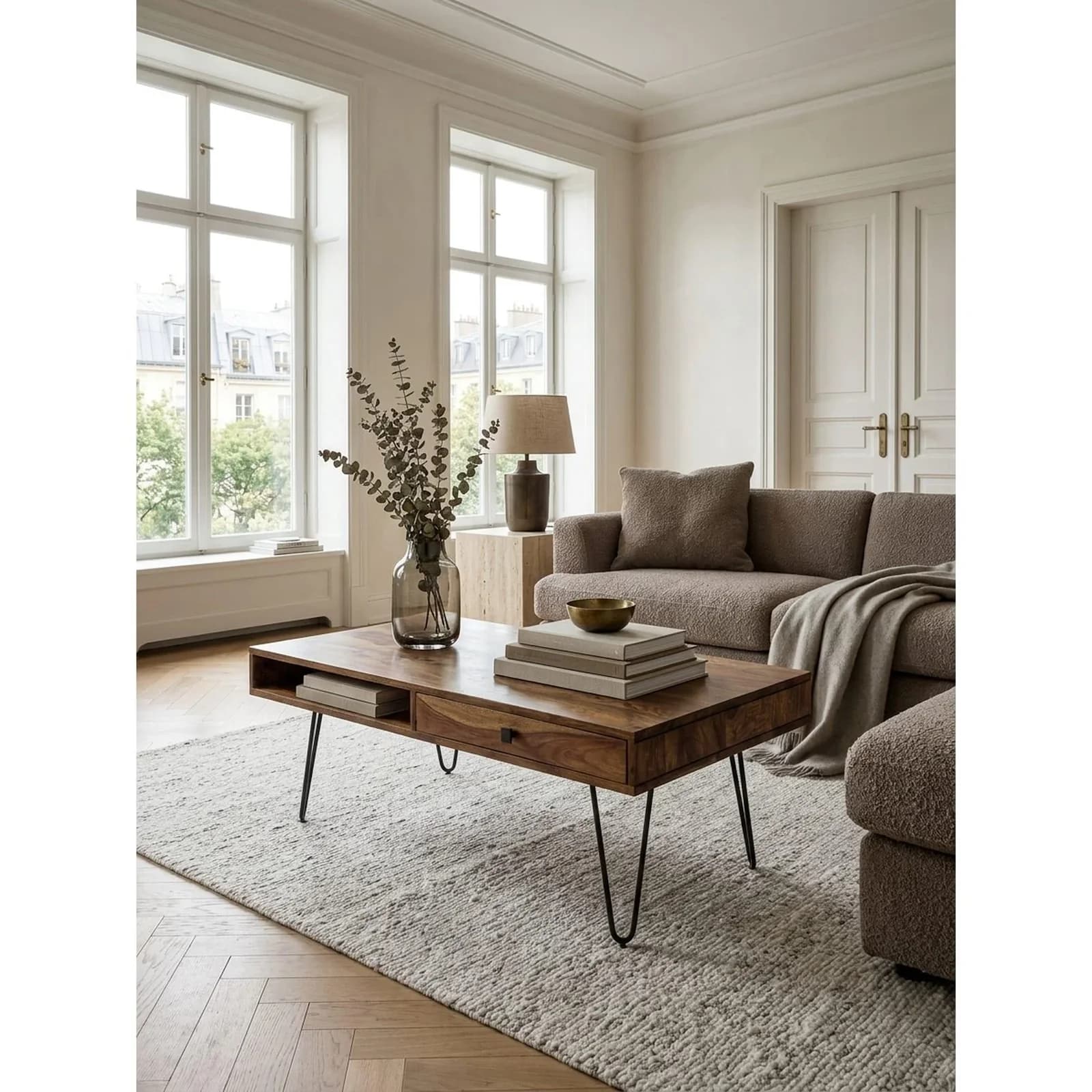 KADIMA DESIGN Couchtisch Massivholz Metallbeine Landhausstil Dunkelbraun