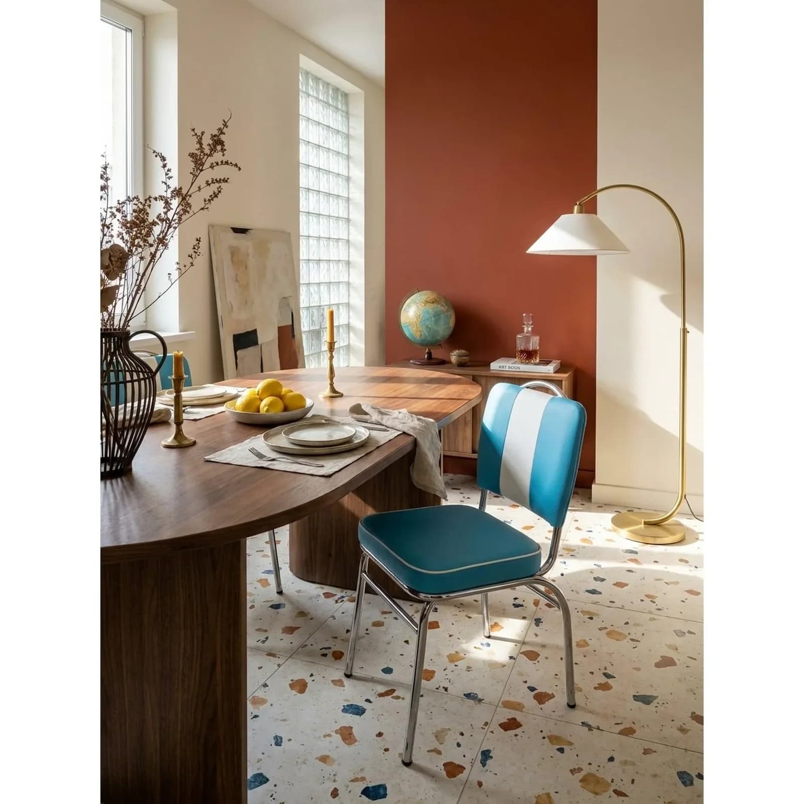 KADIMA DESIGN Esszimmerstuhl Retro Kunstleder Blau