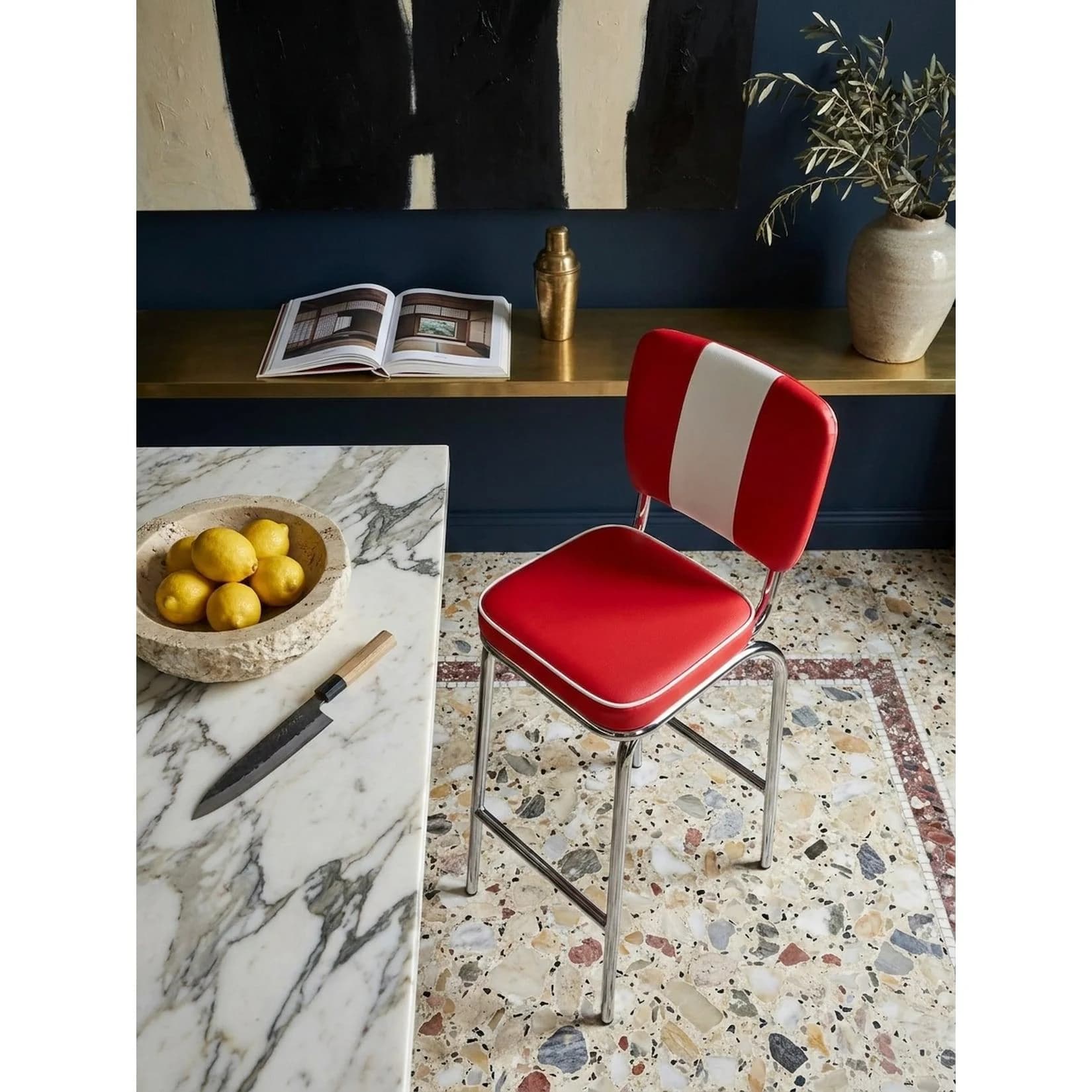 KADIMA DESIGN Barhocker Retro 50er Jahre Dinerstil Rot/Weiß