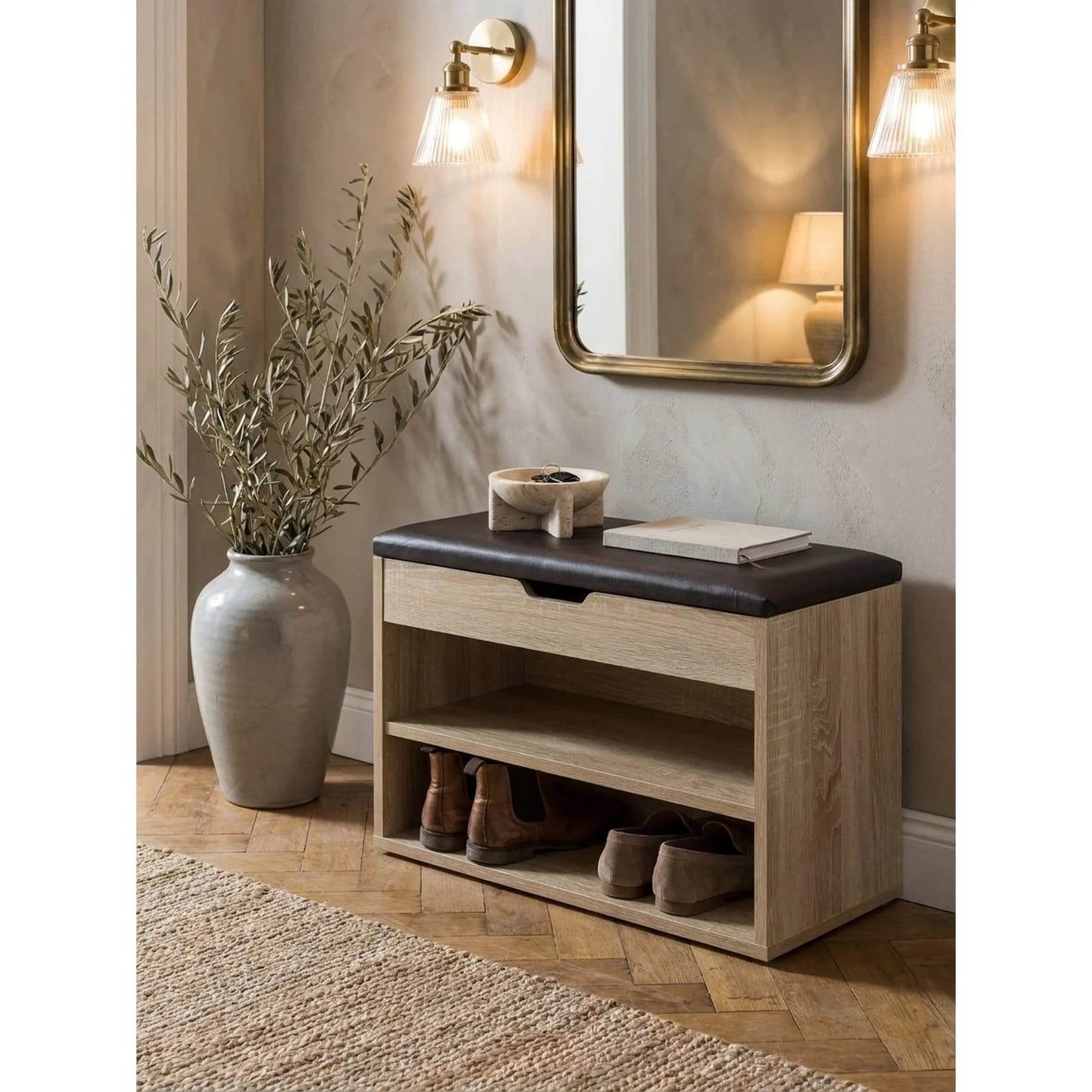 KADIMA DESIGN Schuhschrank mit Sitzfläche Sonoma Garderoben-Bank Holz