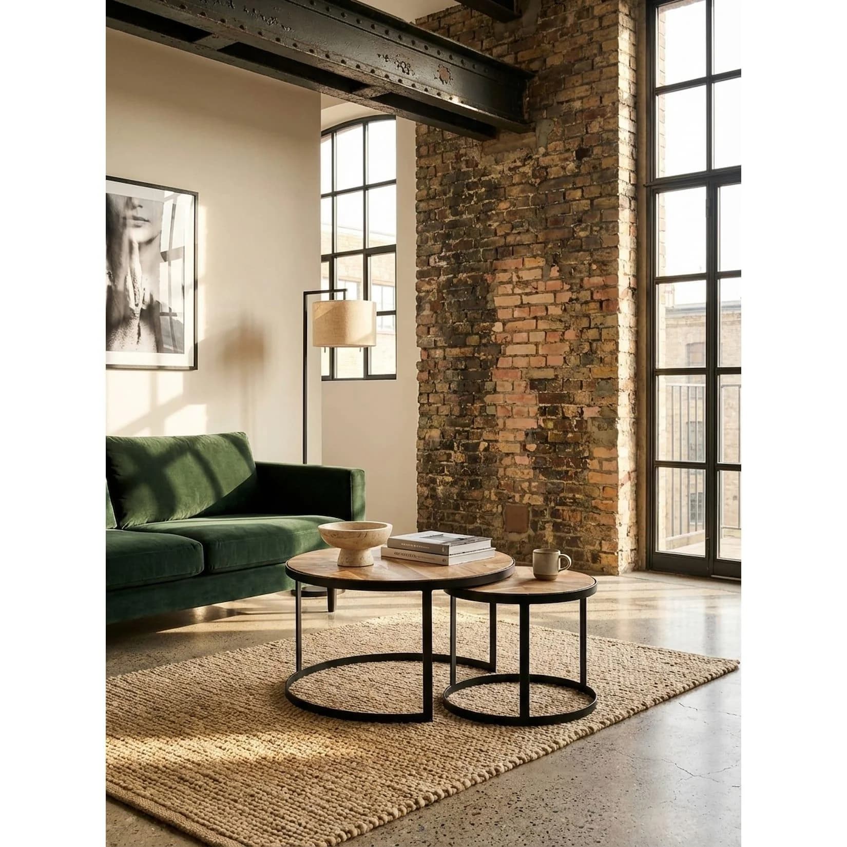 KADIMA DESIGN Couchtisch 2er Set Massivholz Metall Rund Akazie