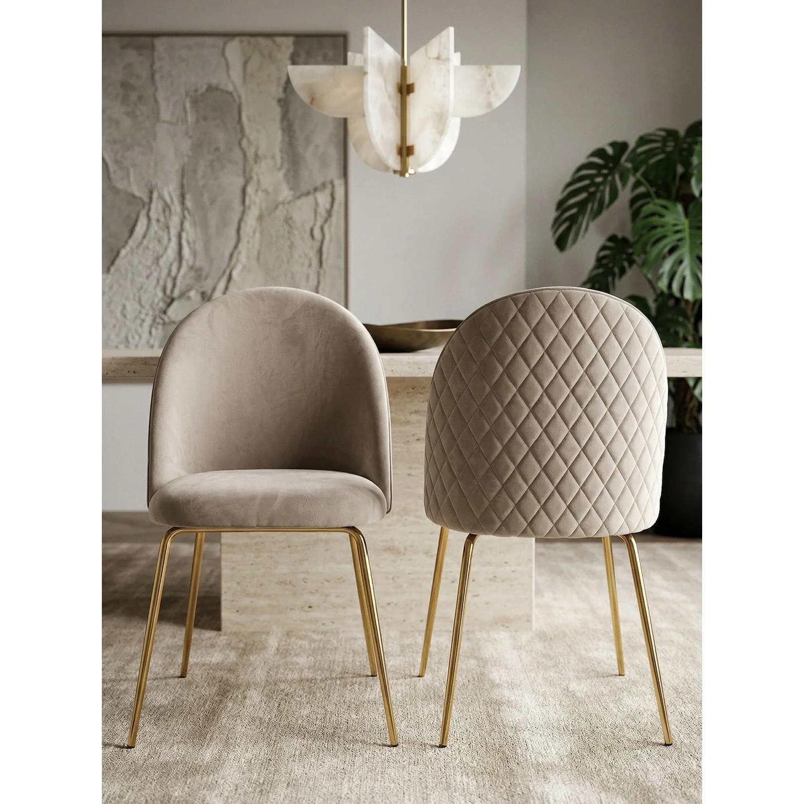 KADIMA DESIGN Esszimmerstuhl 2er Set Samt Beige Skandinavisch