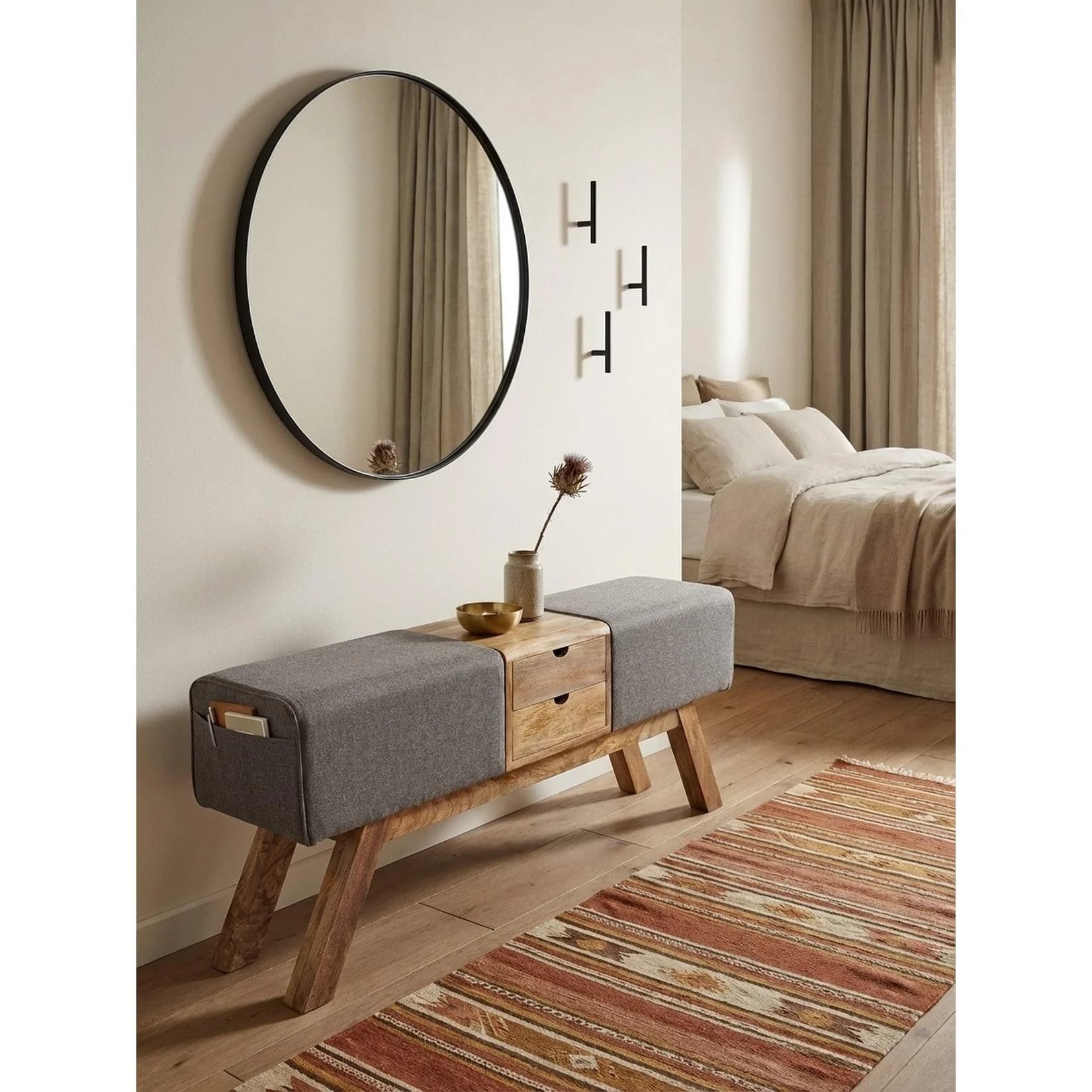 KADIMA DESIGN Sitzbank Grau mit Schubladen Turnbock-Design