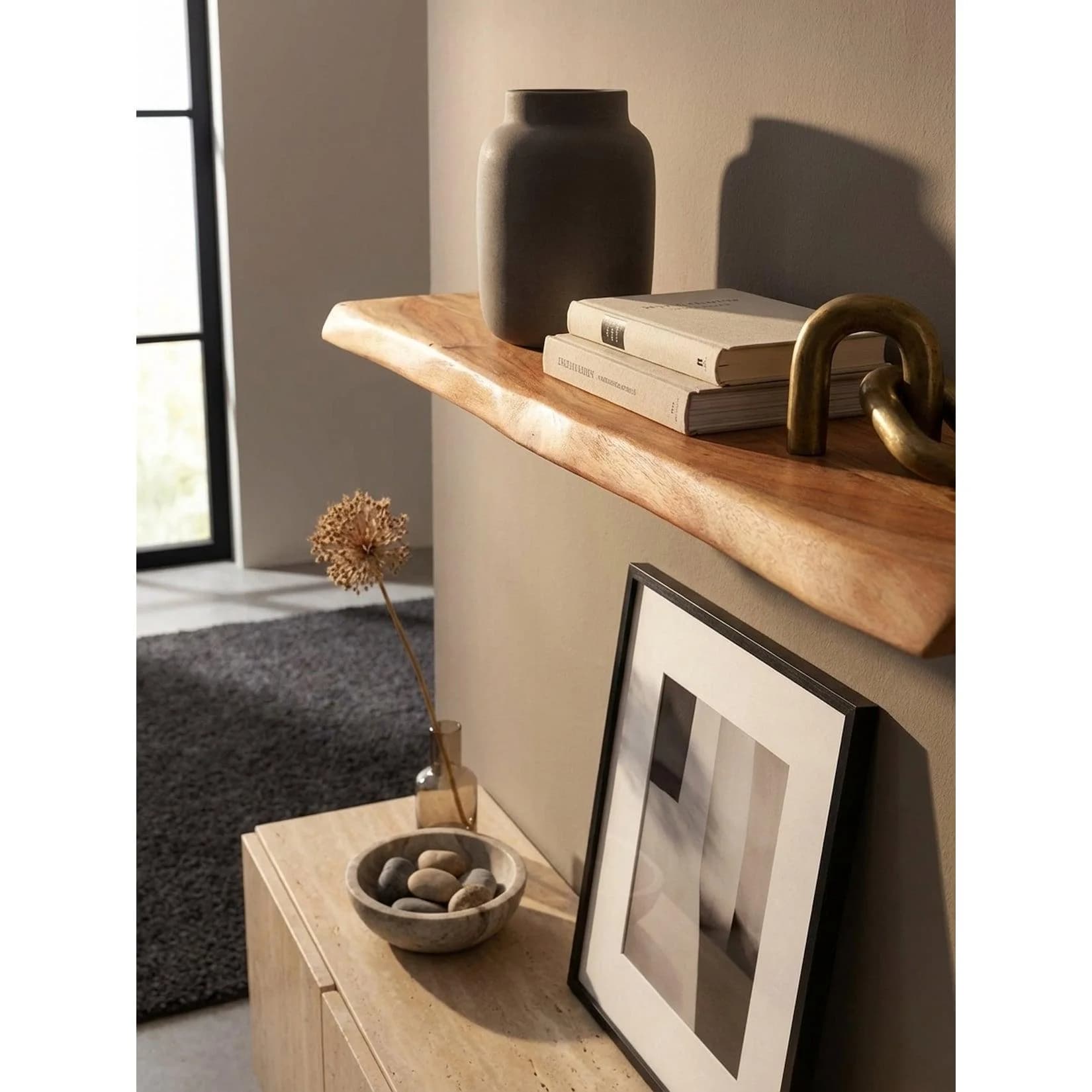 KADIMA DESIGN Wandregal Massivholz Baumkante Landhausstil Akazie
