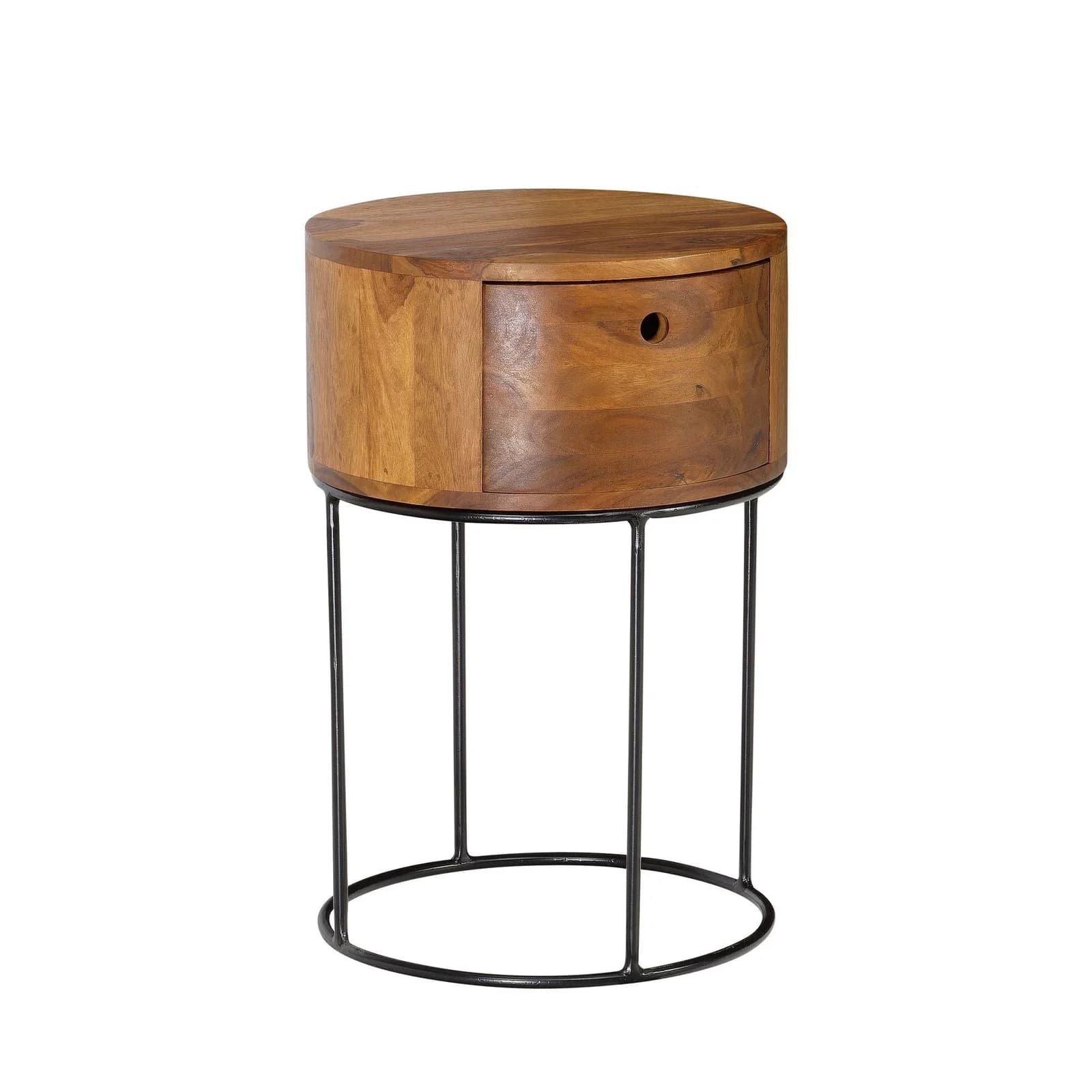 KADIMA DESIGN Nachtisch Mango Massivholz Metall Rund Dunkelbraun