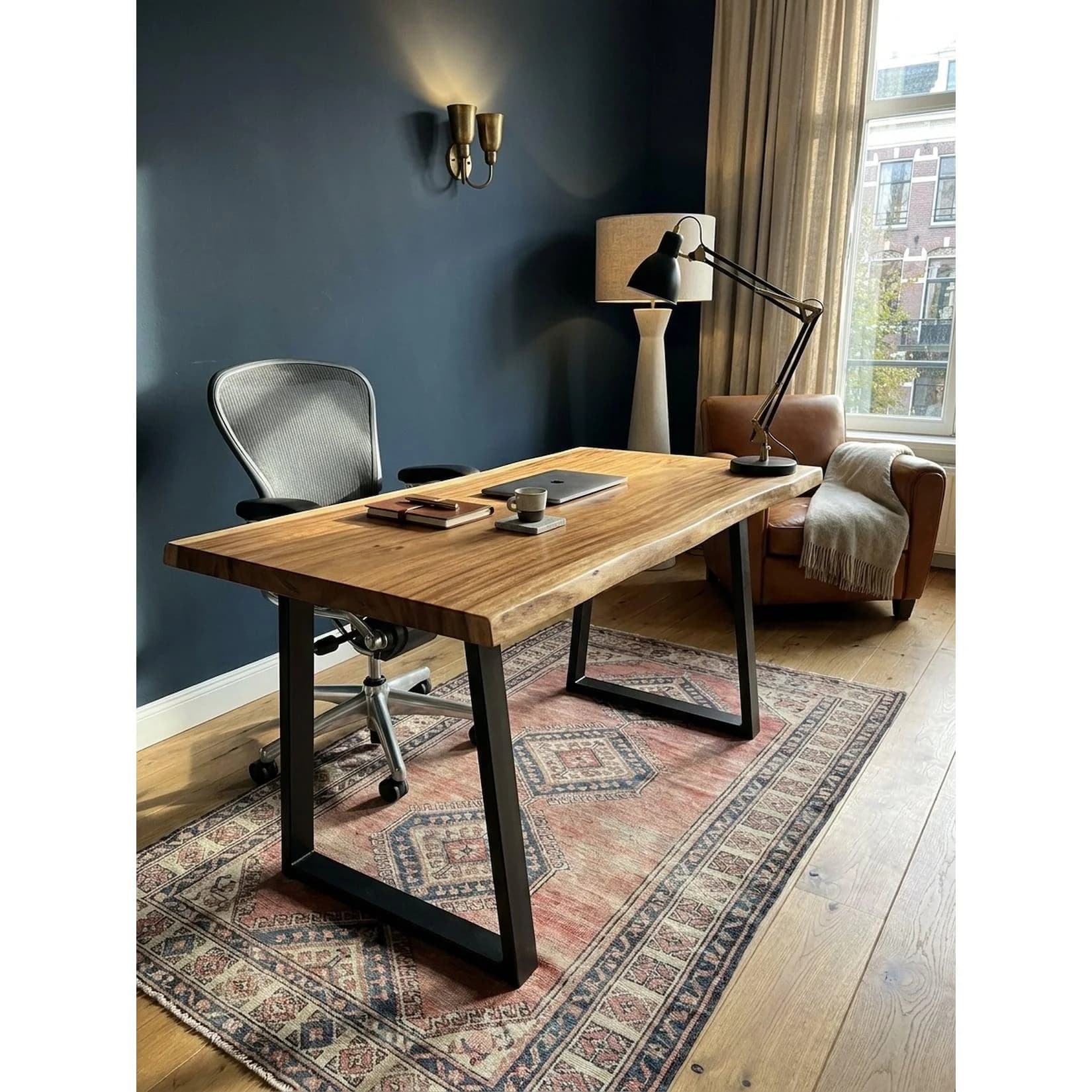 KADIMA DESIGN Schreibtisch Massivholz Akazie mit Trapezgestell