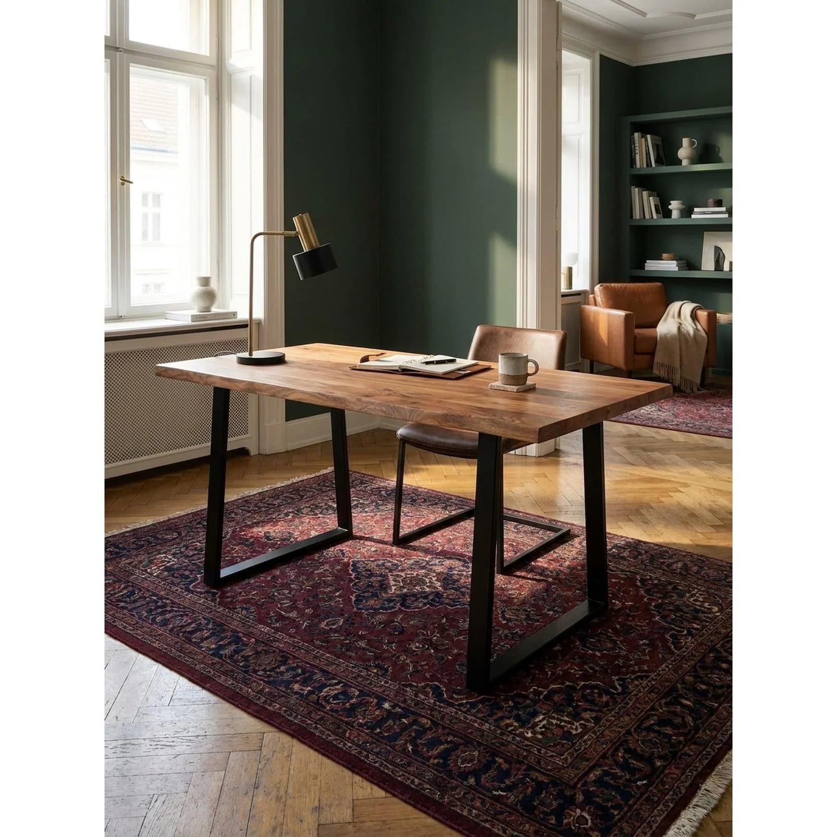 KADIMA DESIGN Schreibtisch Massivholz Akazie Baumkante Trapezgestell
