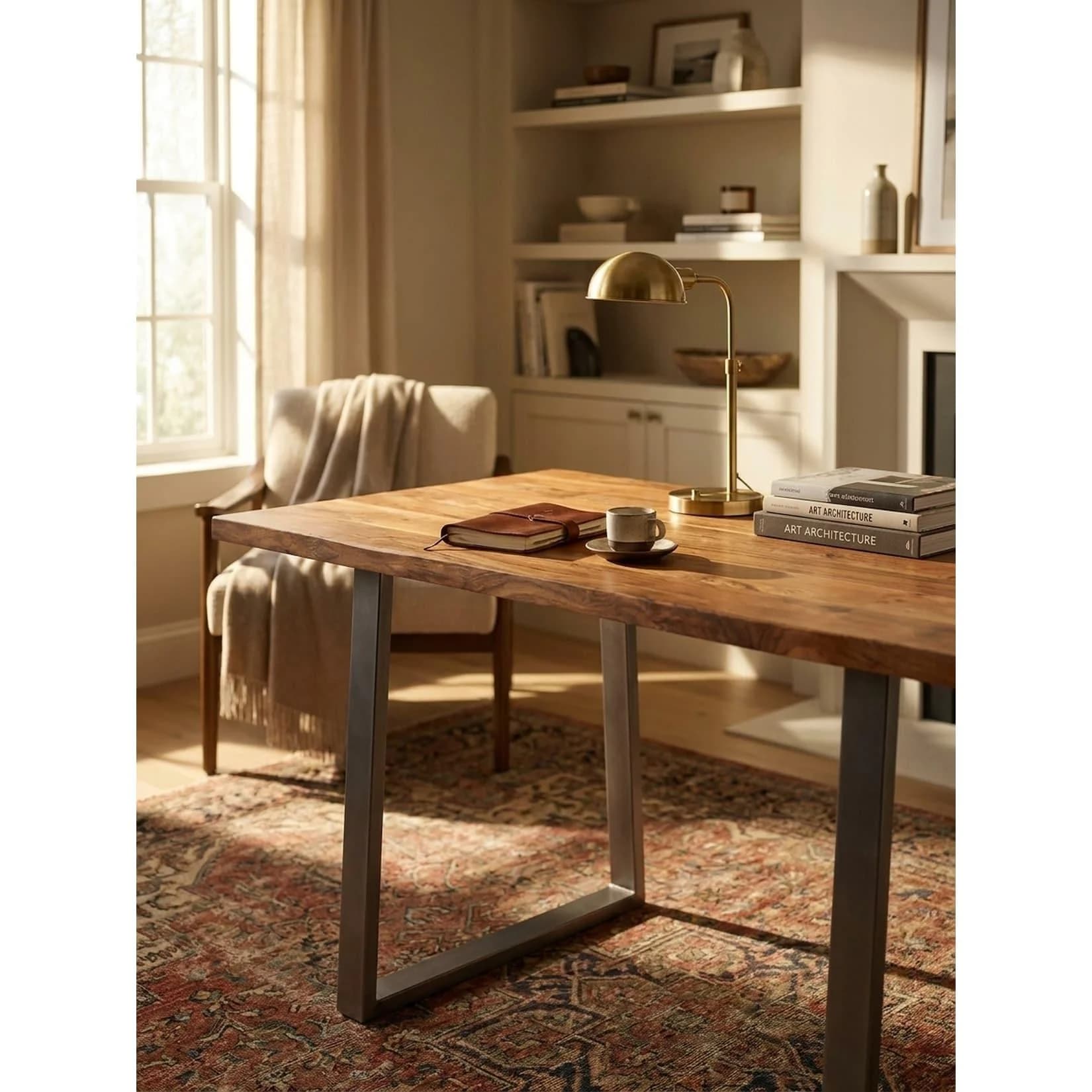 KADIMA DESIGN Schreibtisch Massivholz Akazie mit Trapezgestell