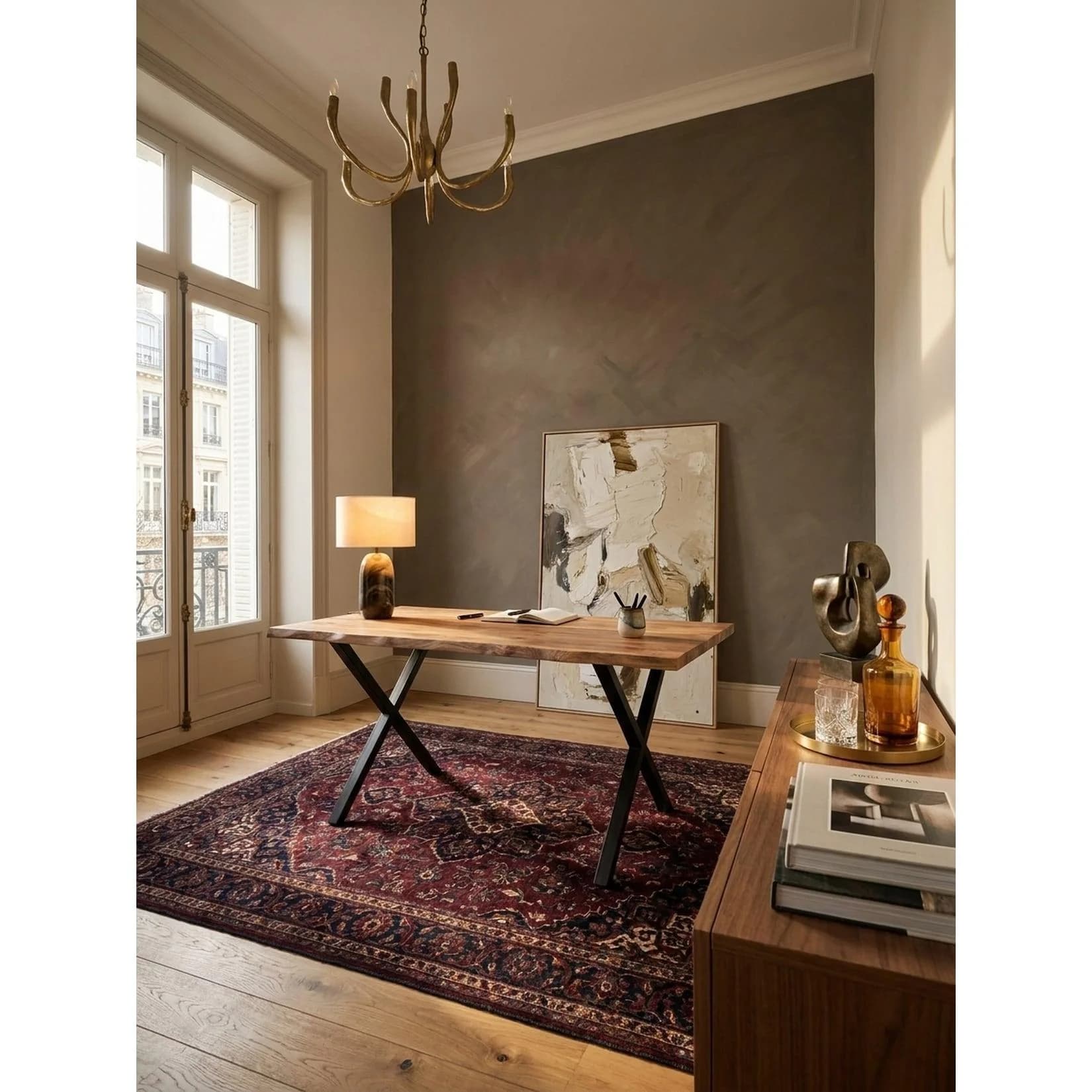 KADIMA DESIGN Schreibtisch Massivholz Akazie Baumkante X-Gestell