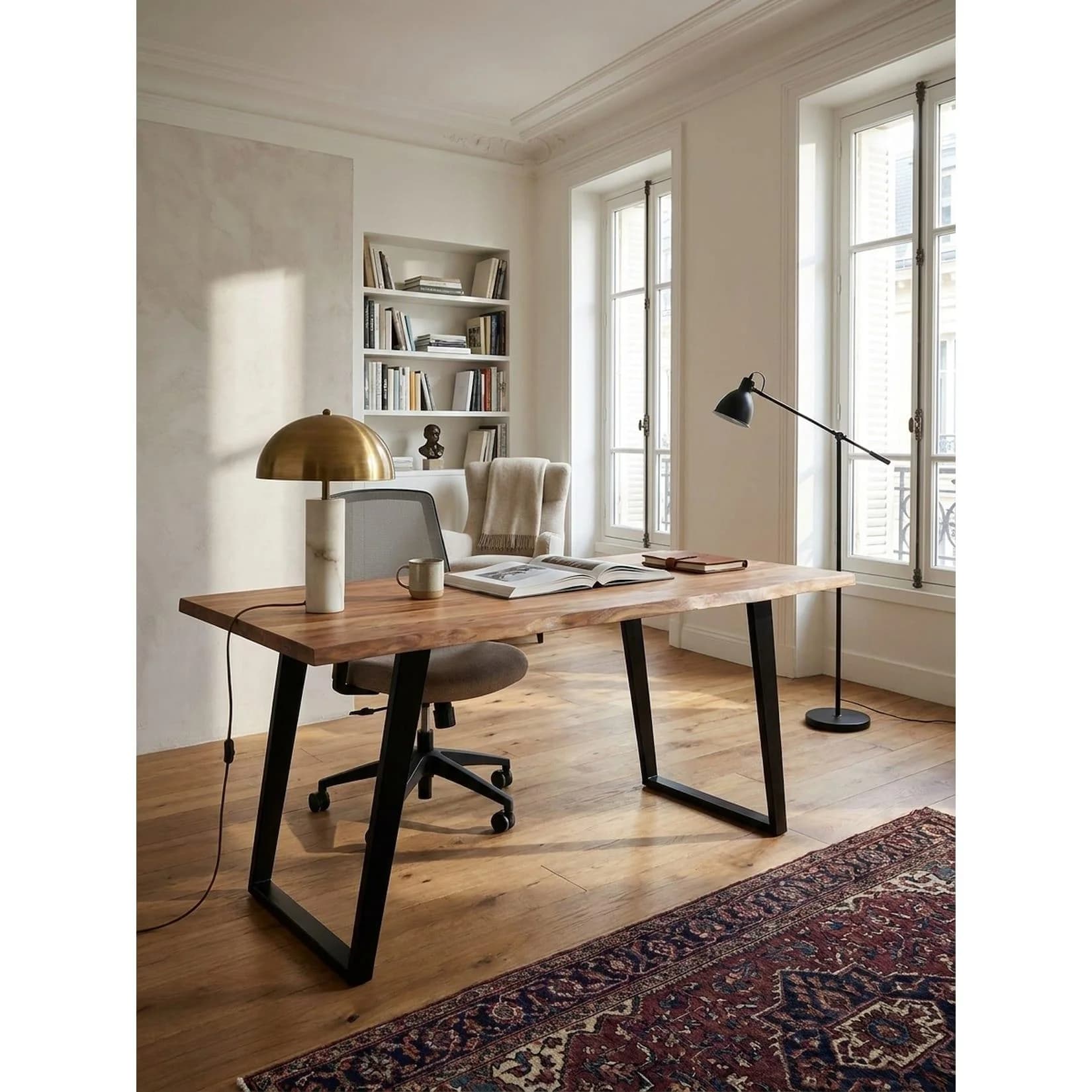 KADIMA DESIGN Schreibtisch Massivholz Akazie mit U-Gestell