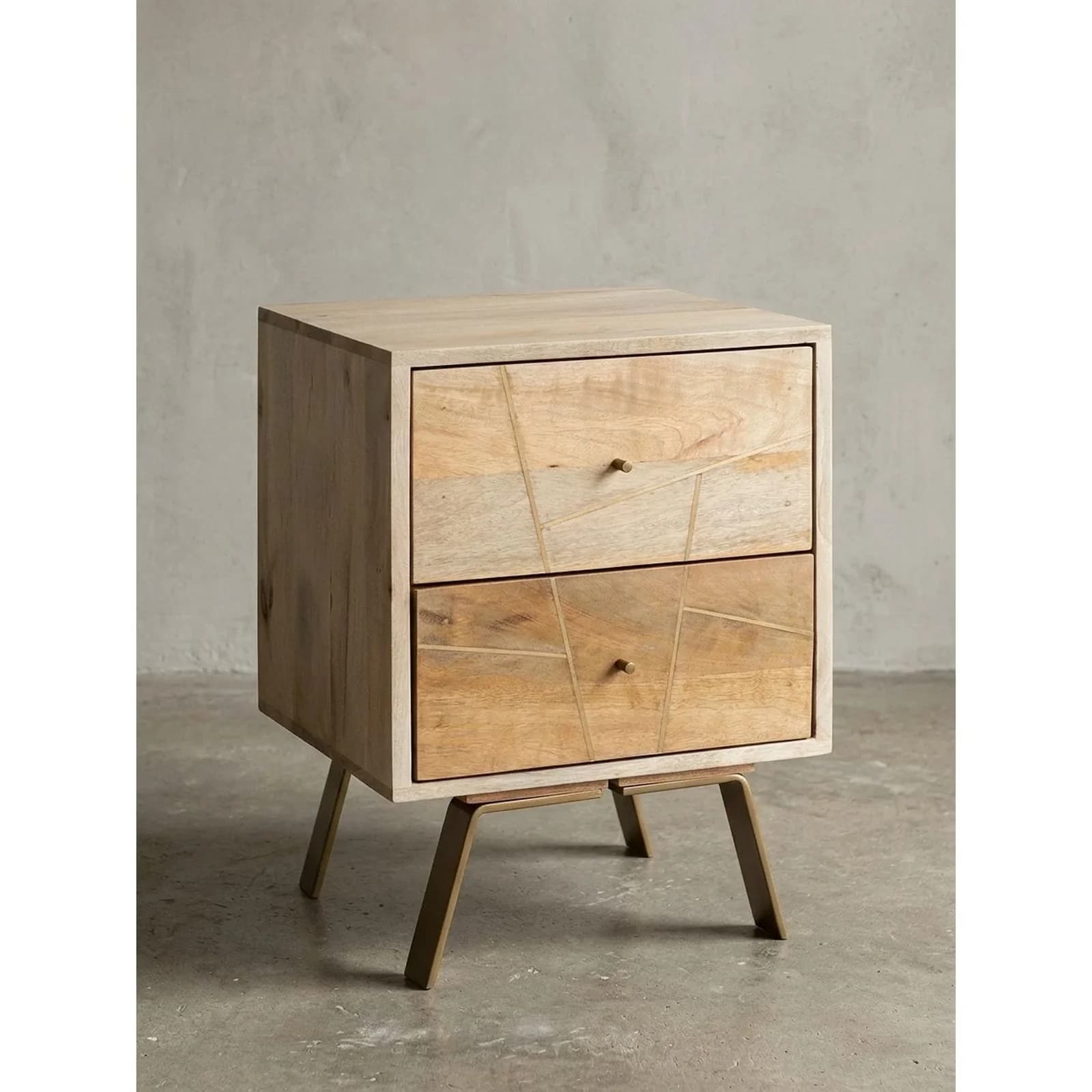 KADIMA DESIGN Nachttisch Mango Massivholz Landhausstil 2 Schubladen