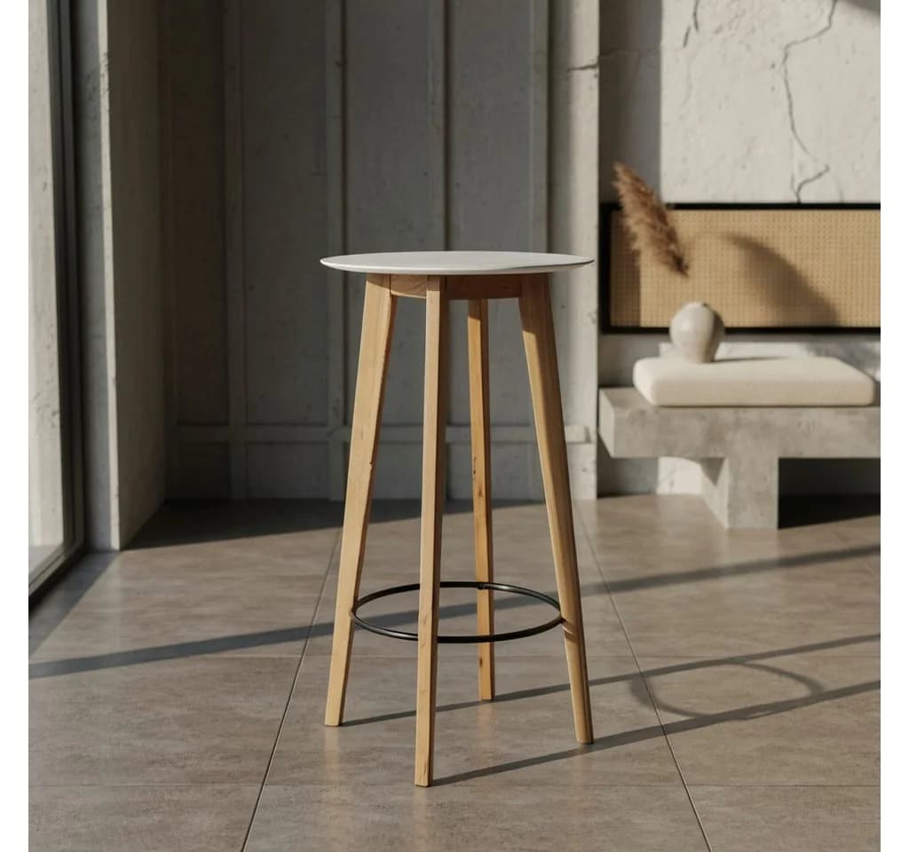 KADIMA DESIGN Bartisch Stehtisch Weiß Eiche Massivholz Skandinavisch