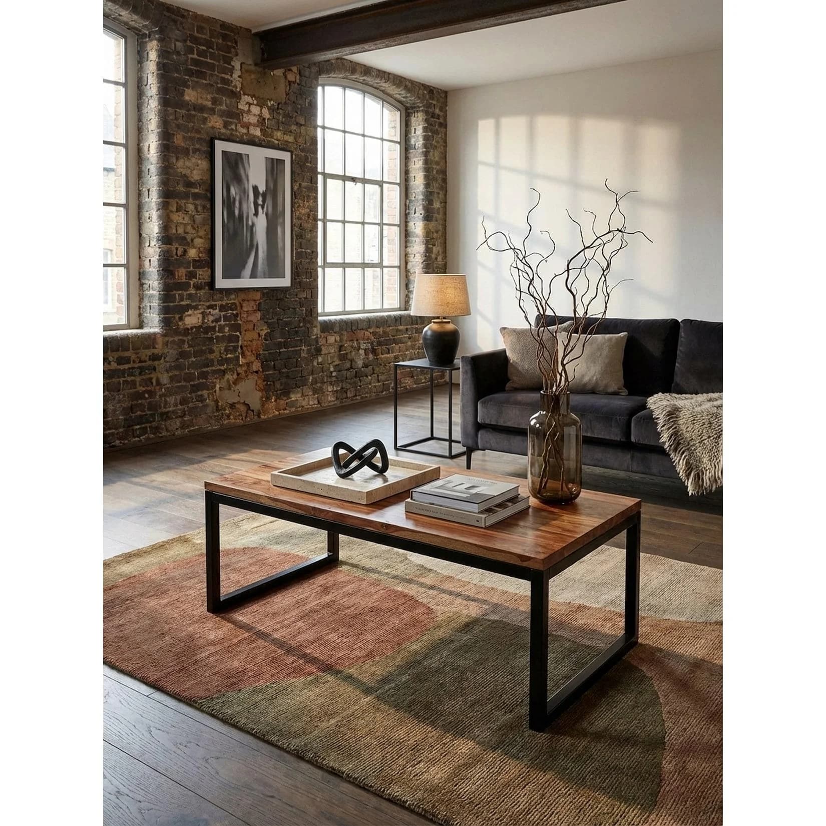 KADIMA DESIGN Couchtisch Sheesham Massivholz Metall Industrial Style