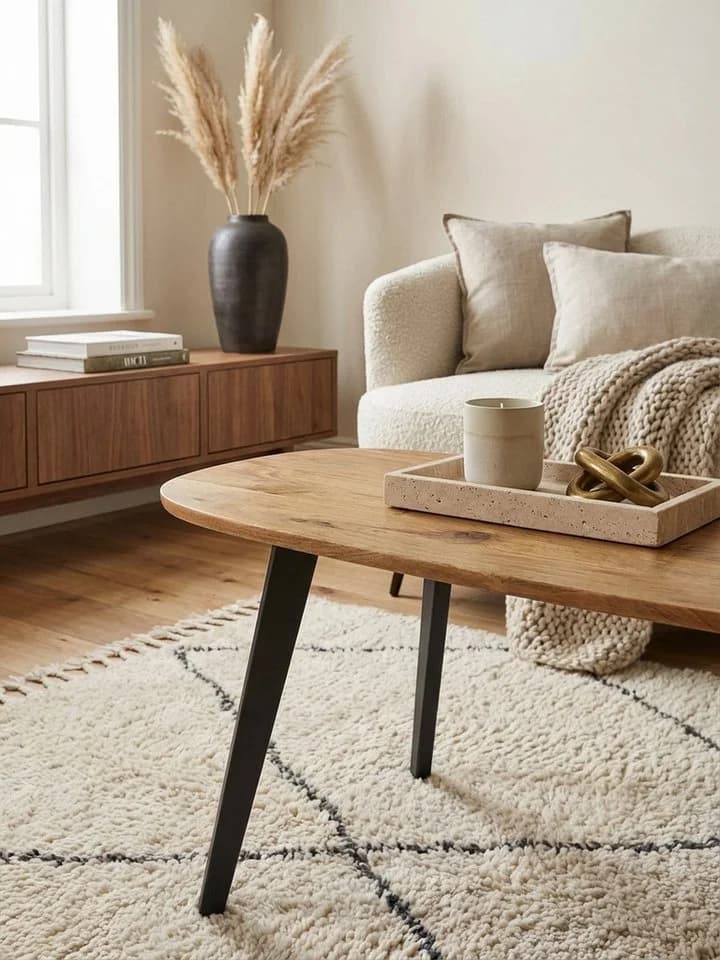 KADIMA DESIGN Couchtisch Akazie Massivholz Nierenform Braun Grau