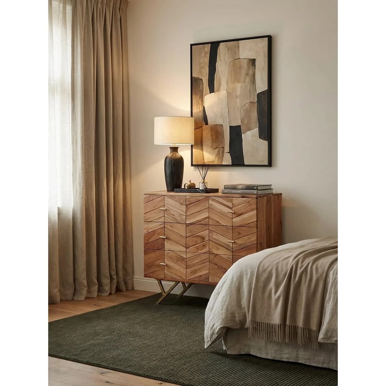 KADIMA DESIGN Sideboard Akazie Massivholz Metall 3 Schubladen Landhaus