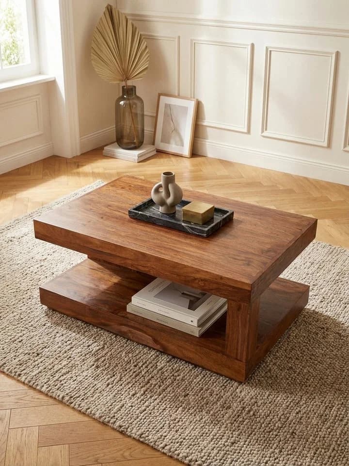 KADIMA DESIGN Couchtisch Massivholz 90x60x40 cm Wohnzimmertisch braun