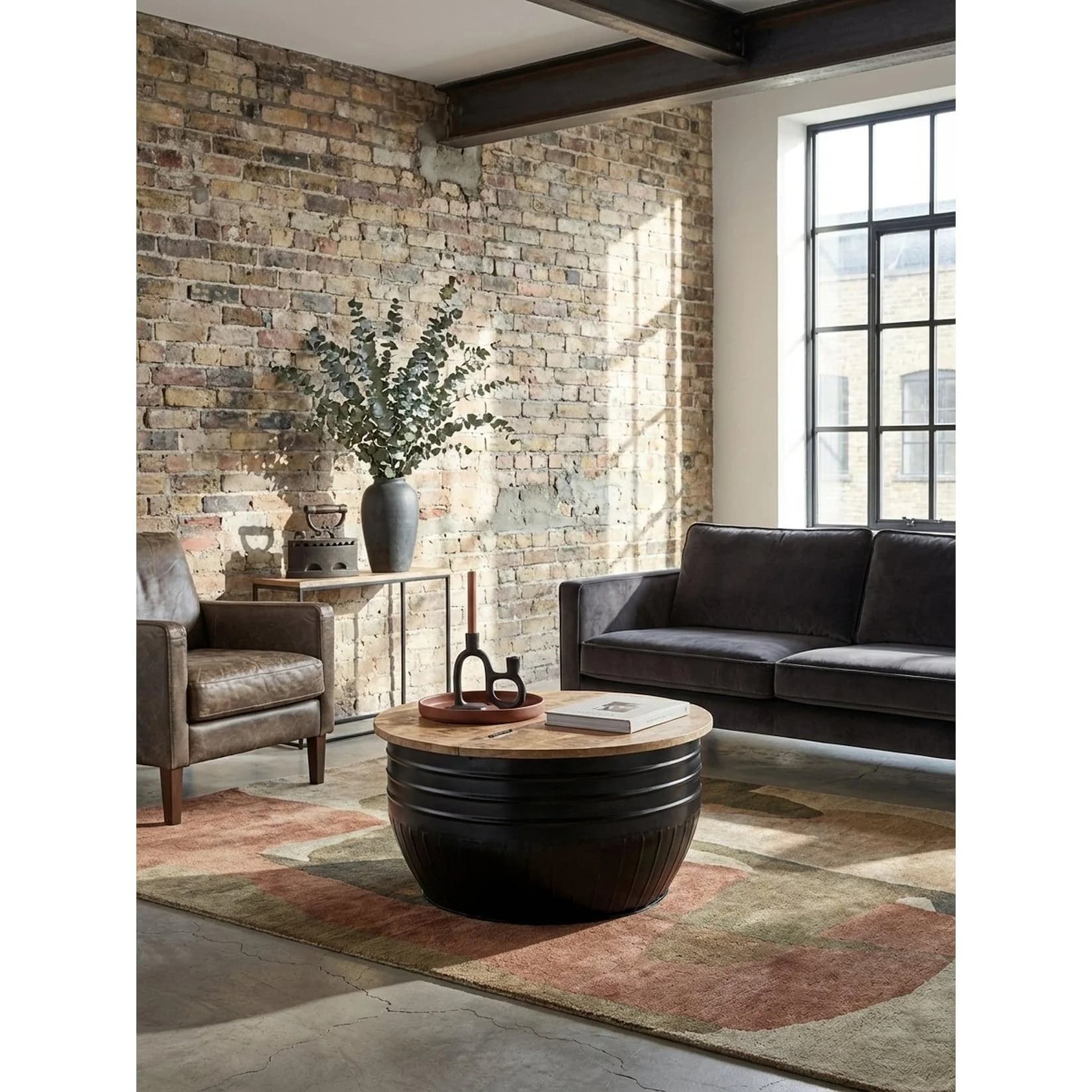 KADIMA DESIGN Couchtisch Schwarz Mango Holz Metall Industrial Stil