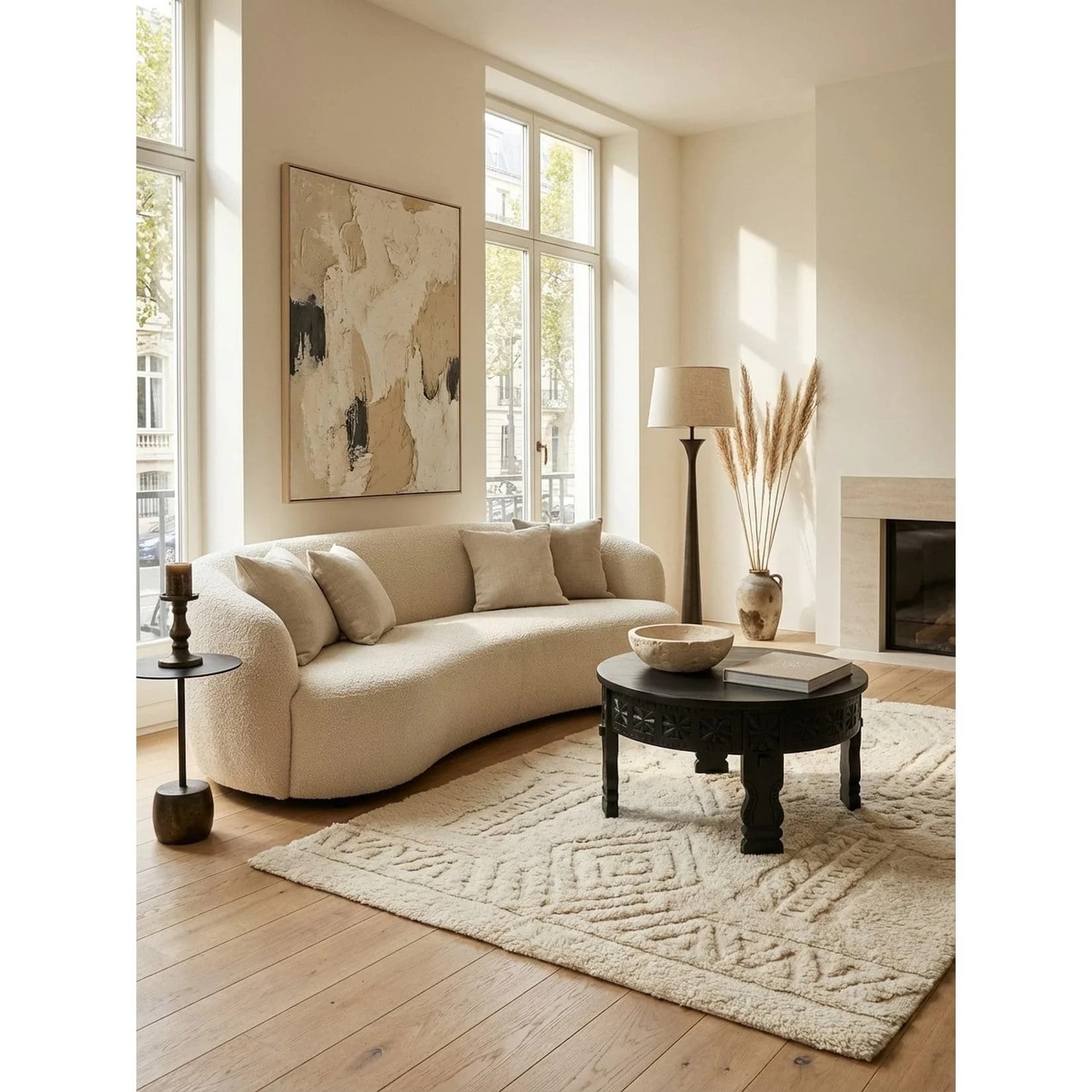 KADIMA DESIGN Couchtisch Schwarz Mango Massivholz Rund Orientalisch