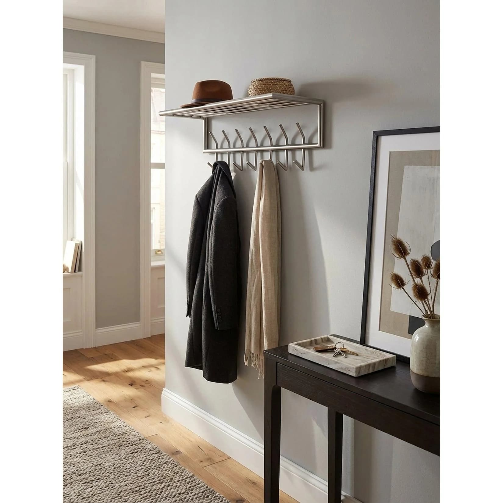 KADIMA DESIGN Wandgarderobe Metall Silber Modern mit Ablage