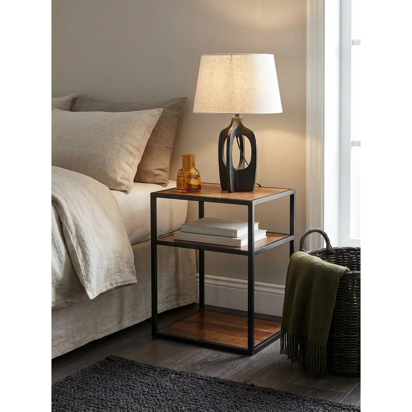 KADIMA DESIGN Nachttisch Massivholz/Metall Industrial-Style