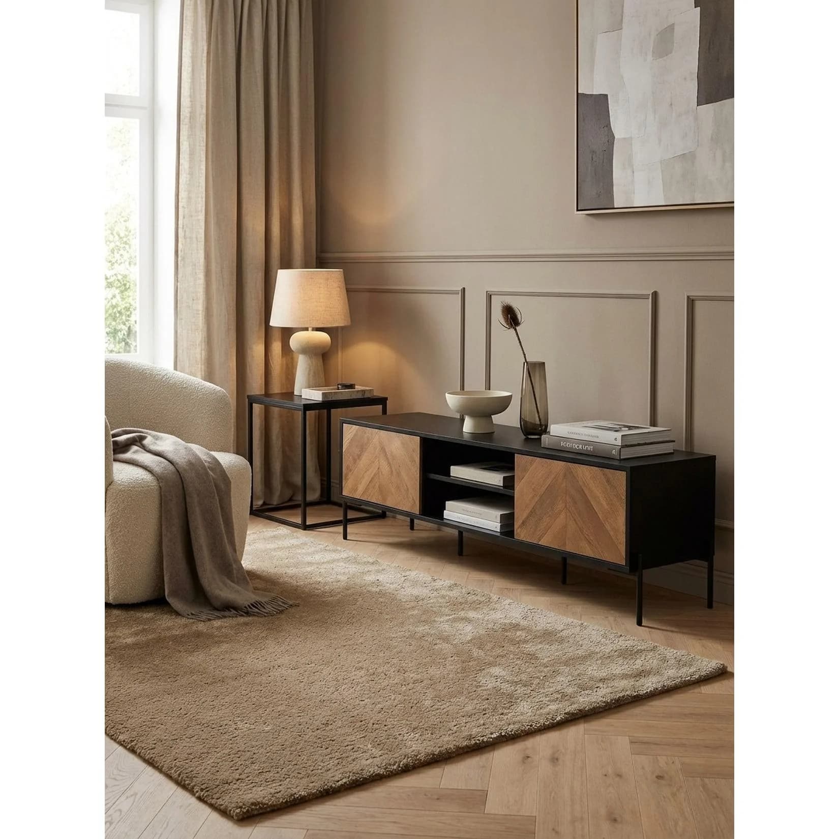 KADIMA DESIGN Lowboard Schwarz Eiche-Dekor Modern Stil mit zwei Türen