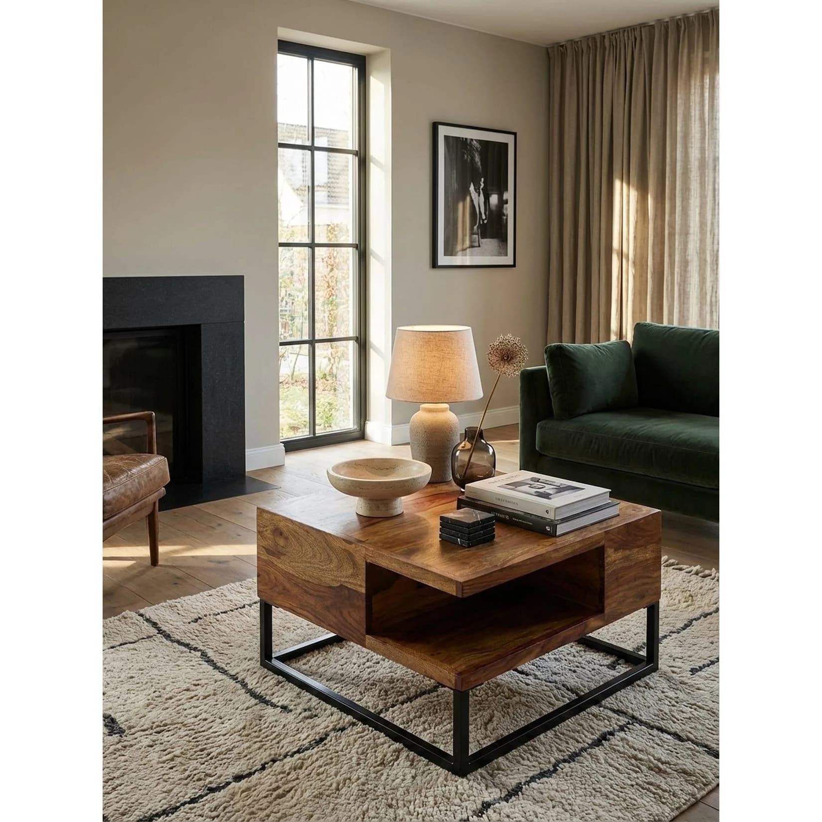 KADIMA DESIGN Couchtisch Massivholz Metall 60x60 Modern Industrial