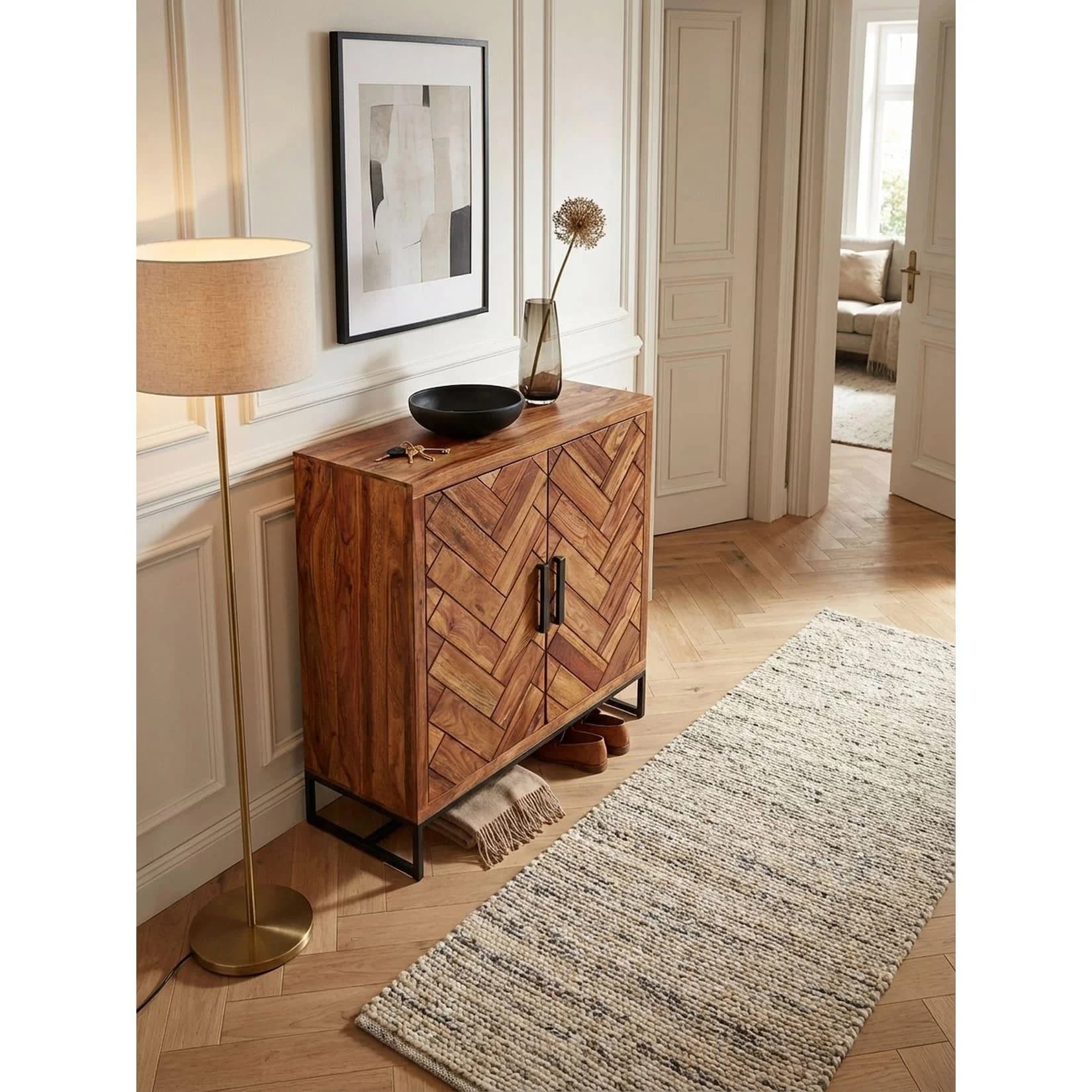 KADIMA DESIGN Schuhschrank Massivholz Dunkelbraun Schwarz