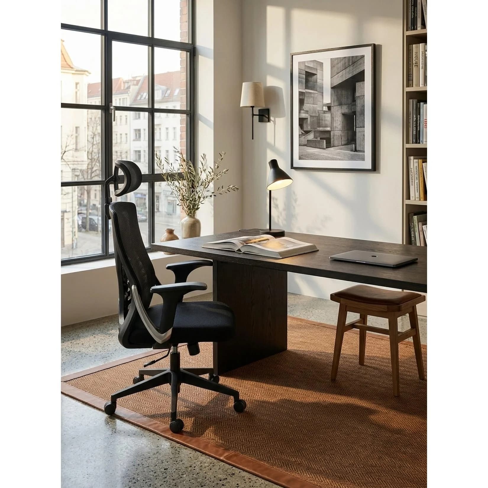 KADIMA DESIGN Bürostuhl Schwarz Mesh mit Kopfstütze und Lendenstütze
