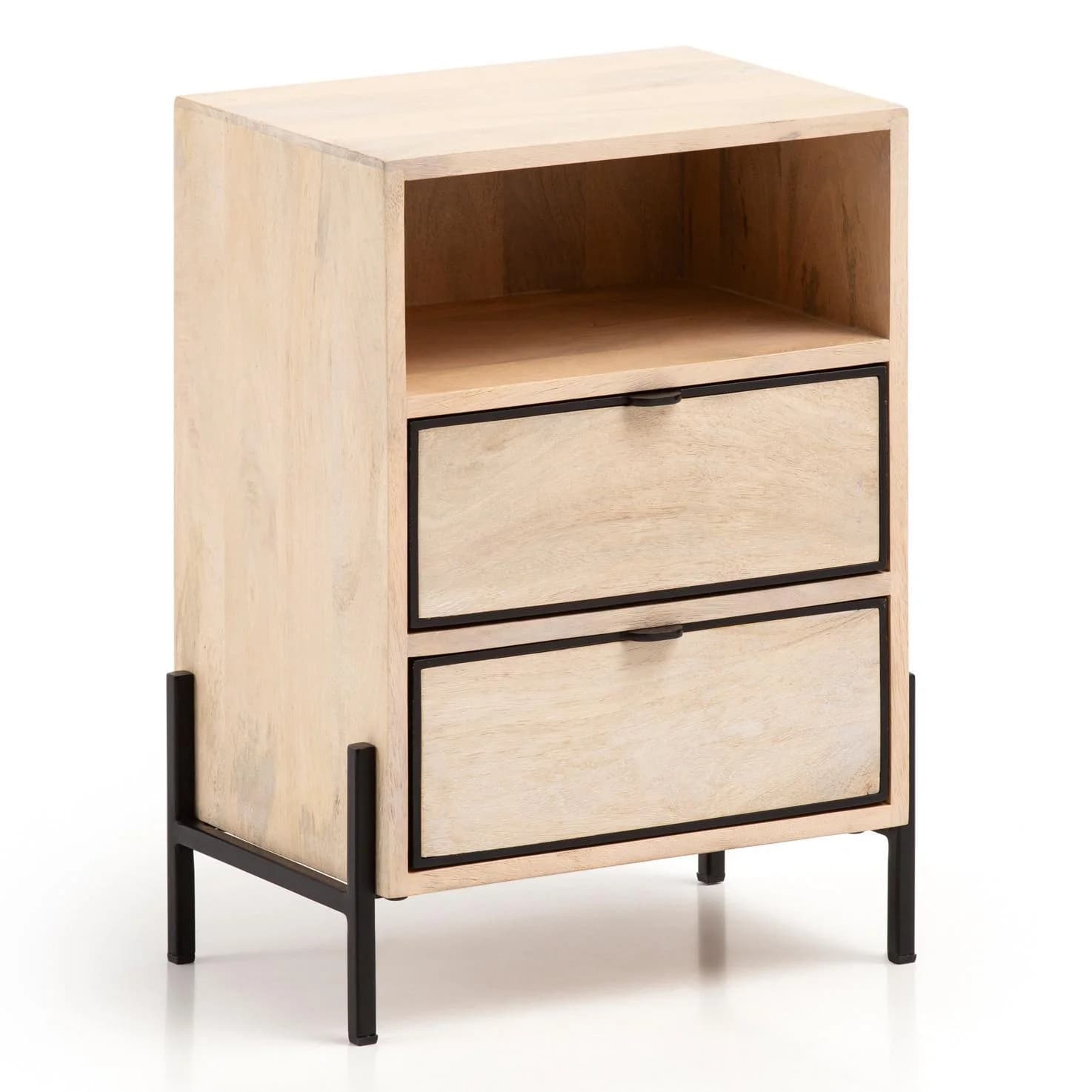 KADIMA DESIGN Nachttisch Mango Massivholz Metall Braun 2 Schubladen