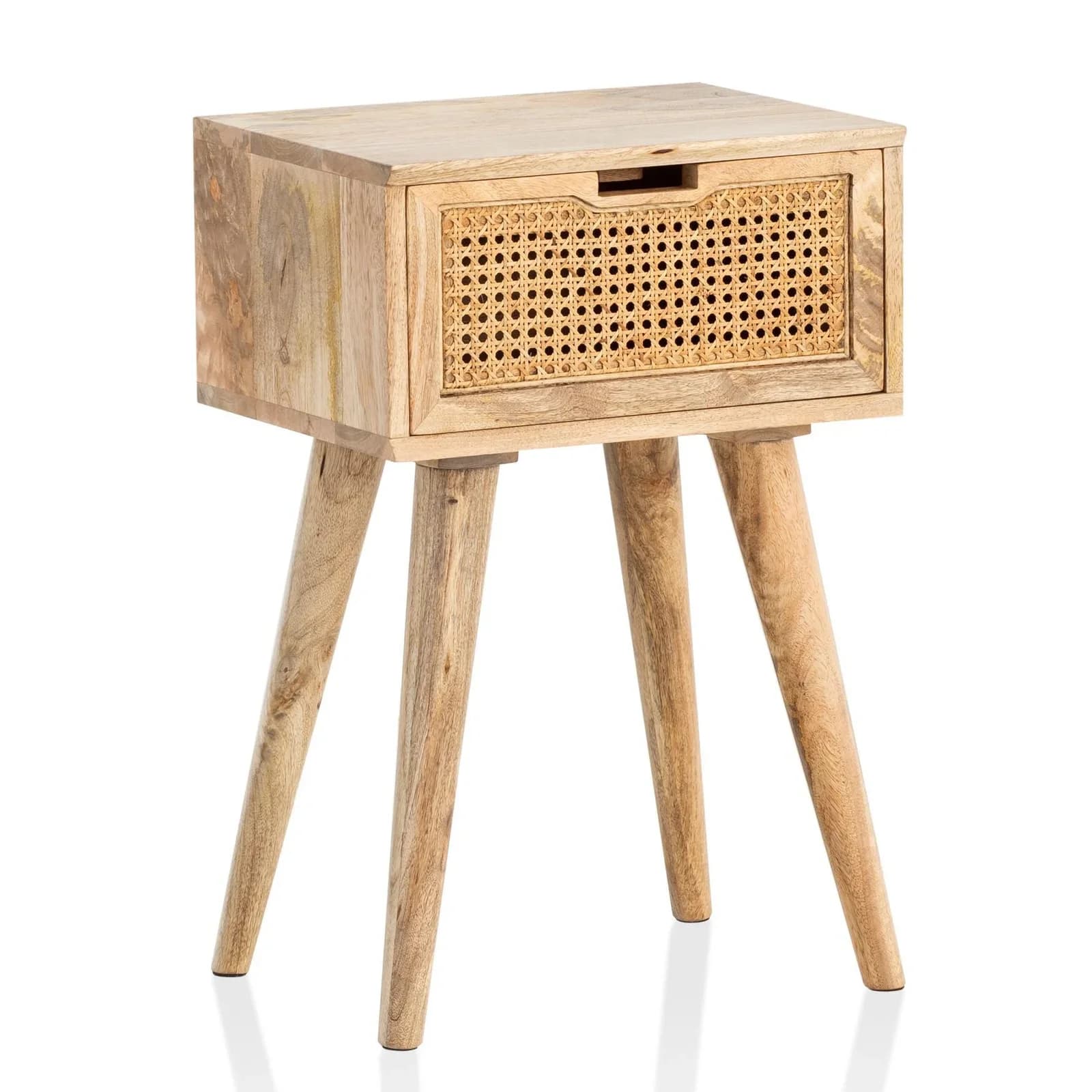 KADIMA DESIGN Nachttisch Mango Massivholz/Rattan Braun 1 Schublade