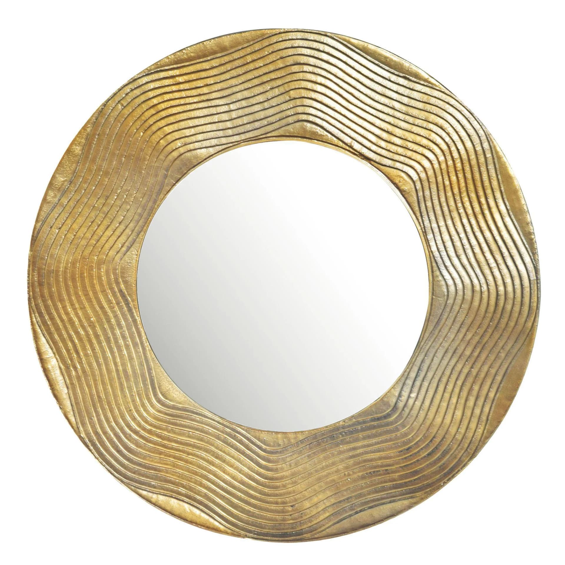 KADIMA DESIGN WANDSPIEGEL Rund Metall Gold 74 cm Wellenmuster