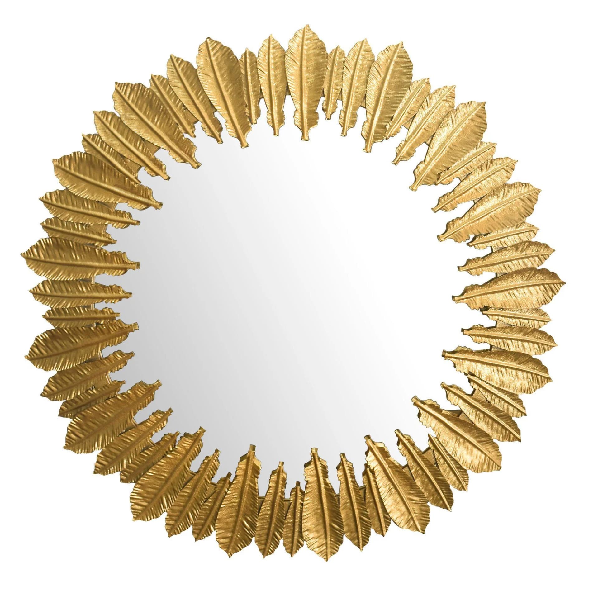 KADIMA DESIGN Wandspiegel Rund Gold 68 cm Federn-Design