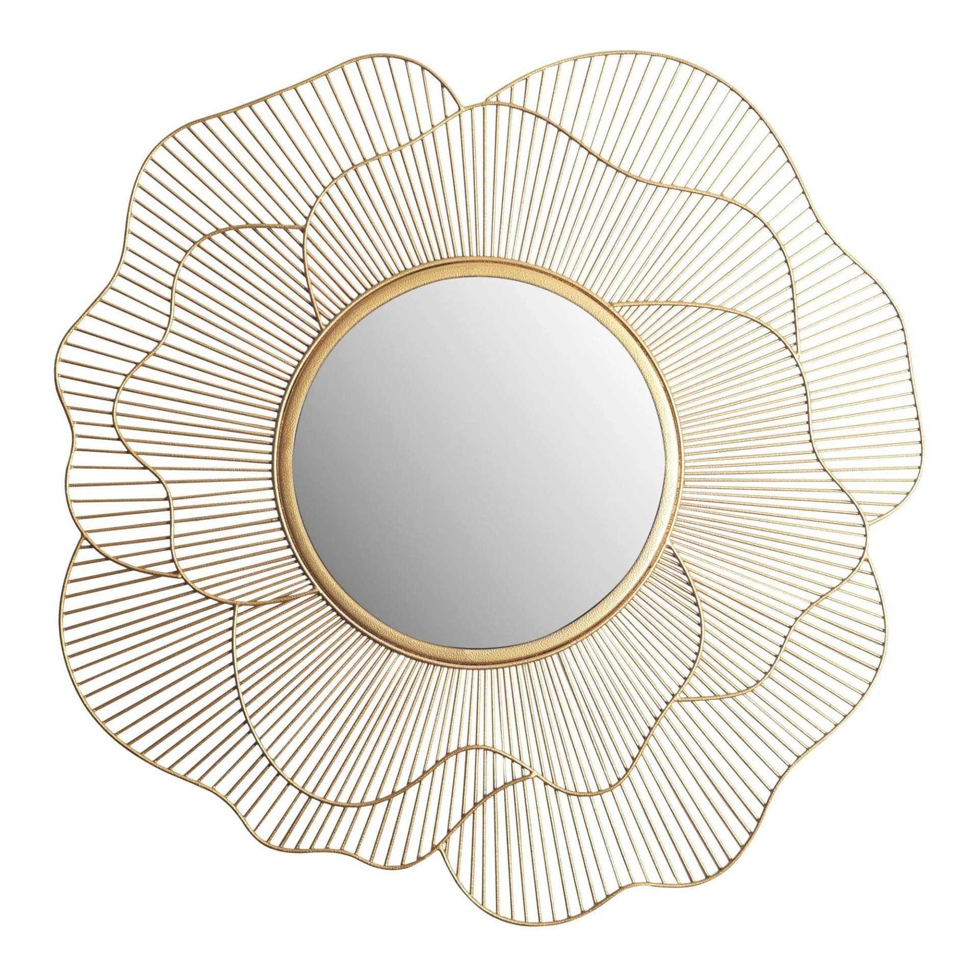 KADIMA DESIGN Wandspiegel Rund Metall Gold 77 cm Blütenform