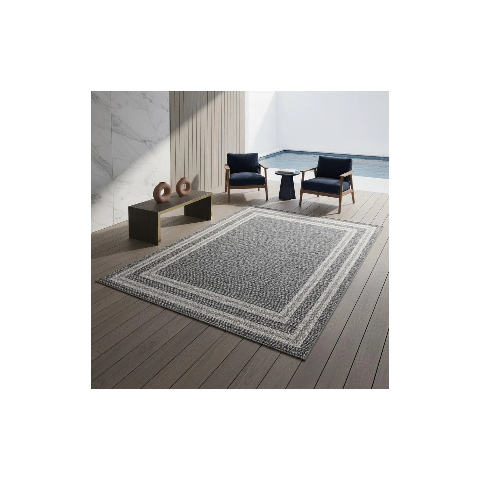 Kadima Design Outdoor Teppich LIRIA Grau mit Bordüre