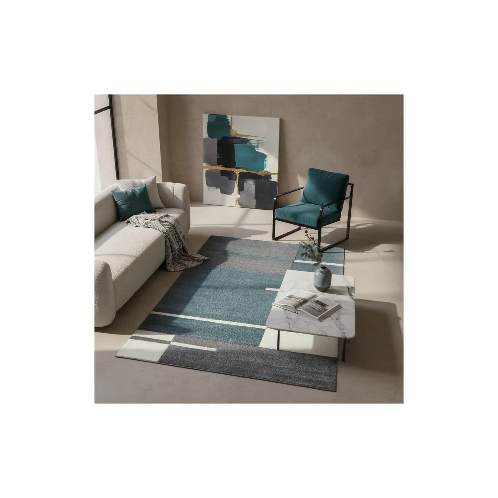 KADIMA DESIGN Teppich LATEMAR Blau Karo Kurzflor