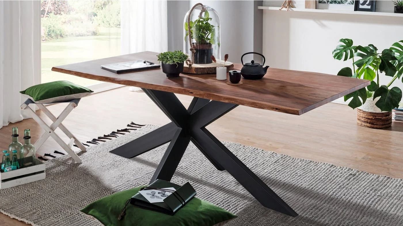 Massivart® Baumkantentisch TIMY Akazie massiv lackiert Industrial