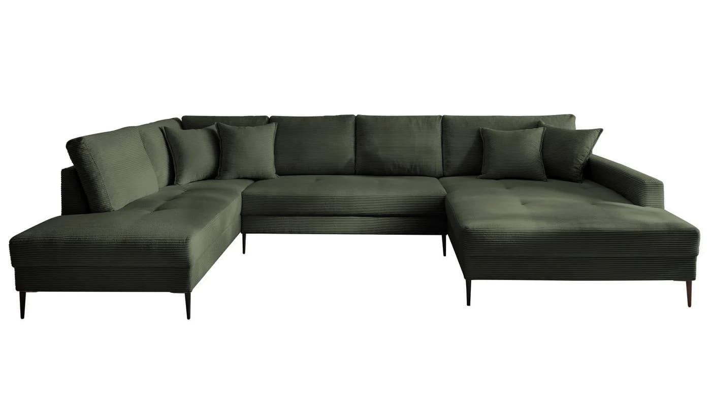 Massivart Wohnlandschaft Cord SUMMER Dunkelgrün mit Metallbeinen
