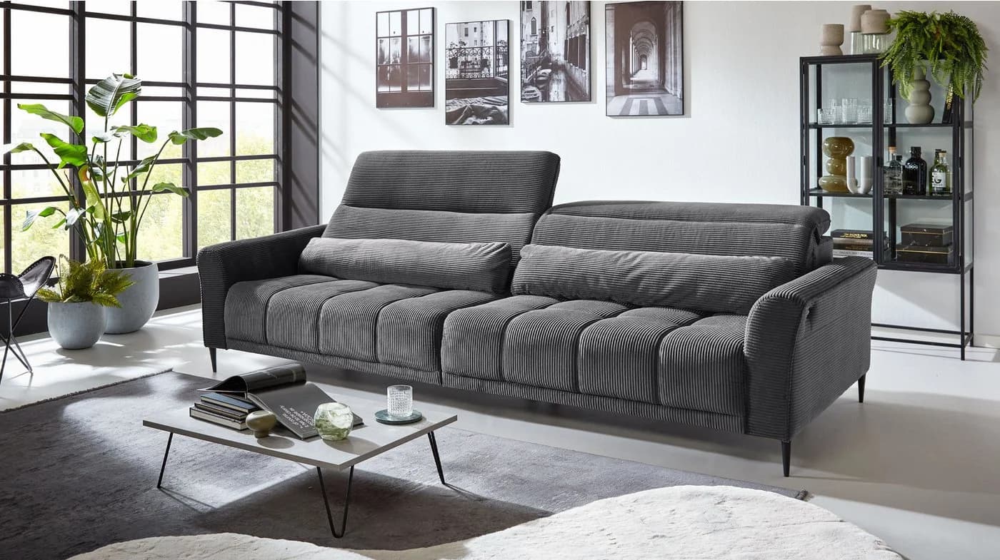 Massivart Big-Sofa LOGAN Cord Grün Beige Grau 4-Sitzer